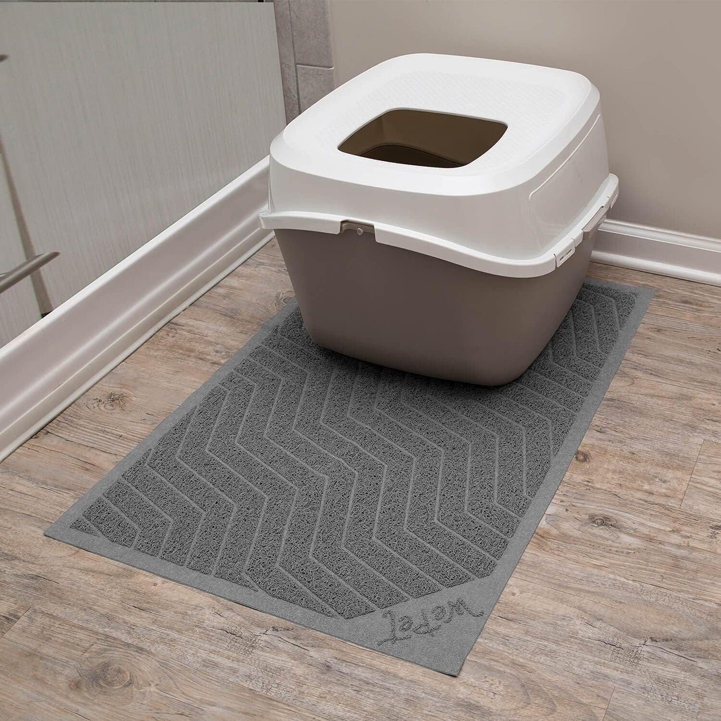 Premium Cat Litter Box Mat No. 02-2, Durable PVC Trapping Rug, Phthalate-Free, Urine-Resistant, Scatter Control, 35 x 23 inches, Grey
