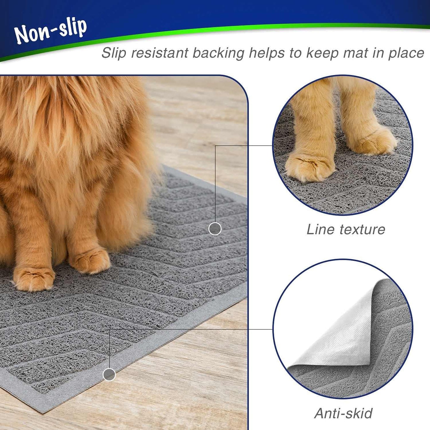 Premium Cat Litter Box Mat No. 02-2, Durable PVC Trapping Rug, Phthalate-Free, Urine-Resistant, Scatter Control, 35 x 23 inches, Grey