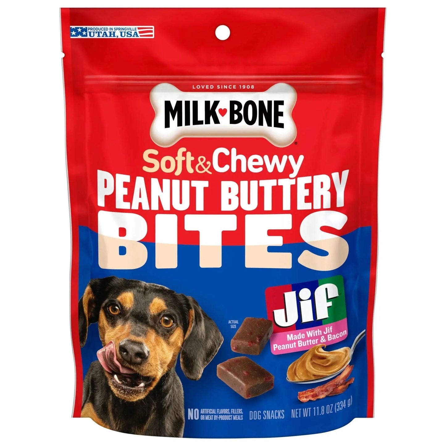 Milk Bone Peanut Buttery Bites Soft Dog Treats with Real Peanut Butter & Bacon, 11.8 Oz Bag
