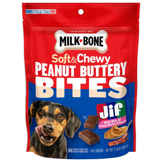 Milk Bone Peanut Buttery Bites Soft Dog Treats with Real Peanut Butter & Bacon, 11.8 Oz Bag