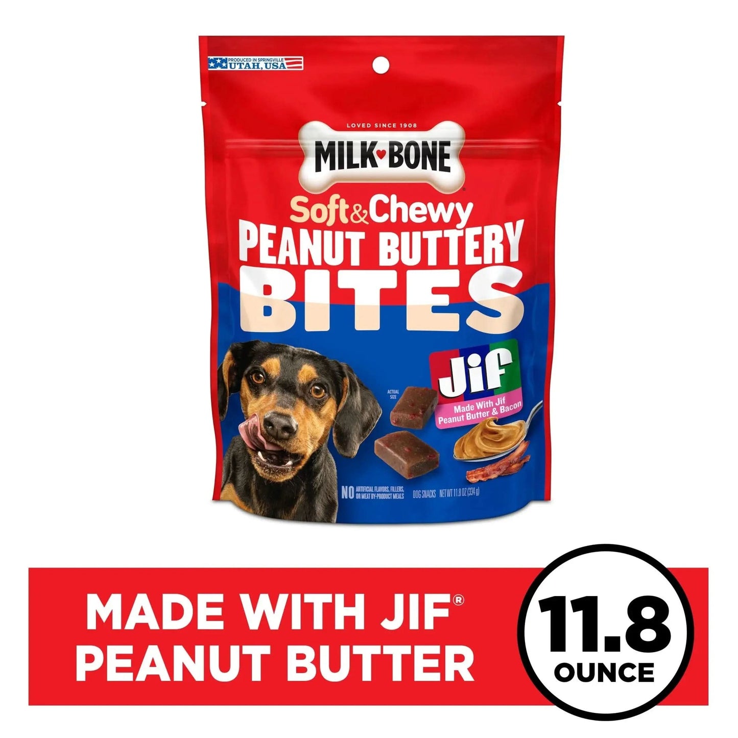 Milk Bone Peanut Buttery Bites Soft Dog Treats with Real Peanut Butter & Bacon, 11.8 Oz Bag