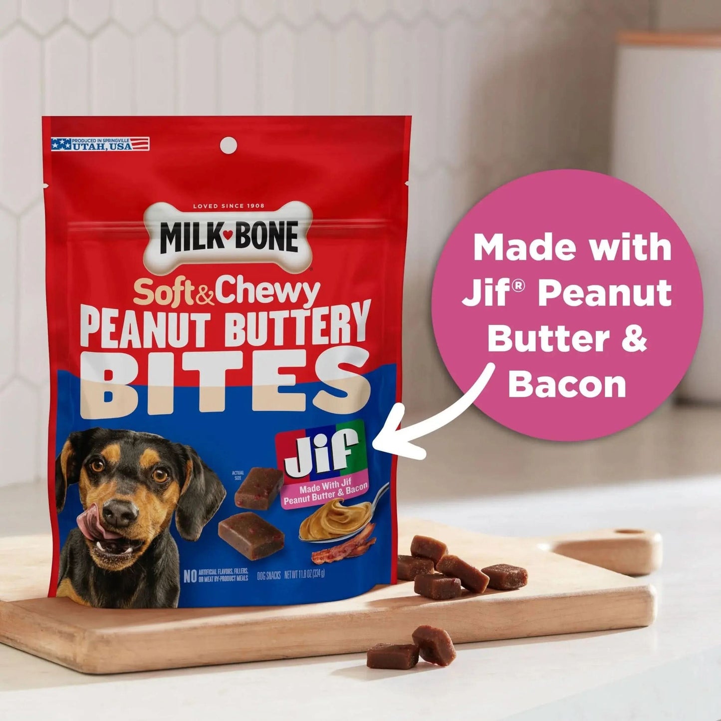 Milk Bone Peanut Buttery Bites Soft Dog Treats with Real Peanut Butter & Bacon, 11.8 Oz Bag