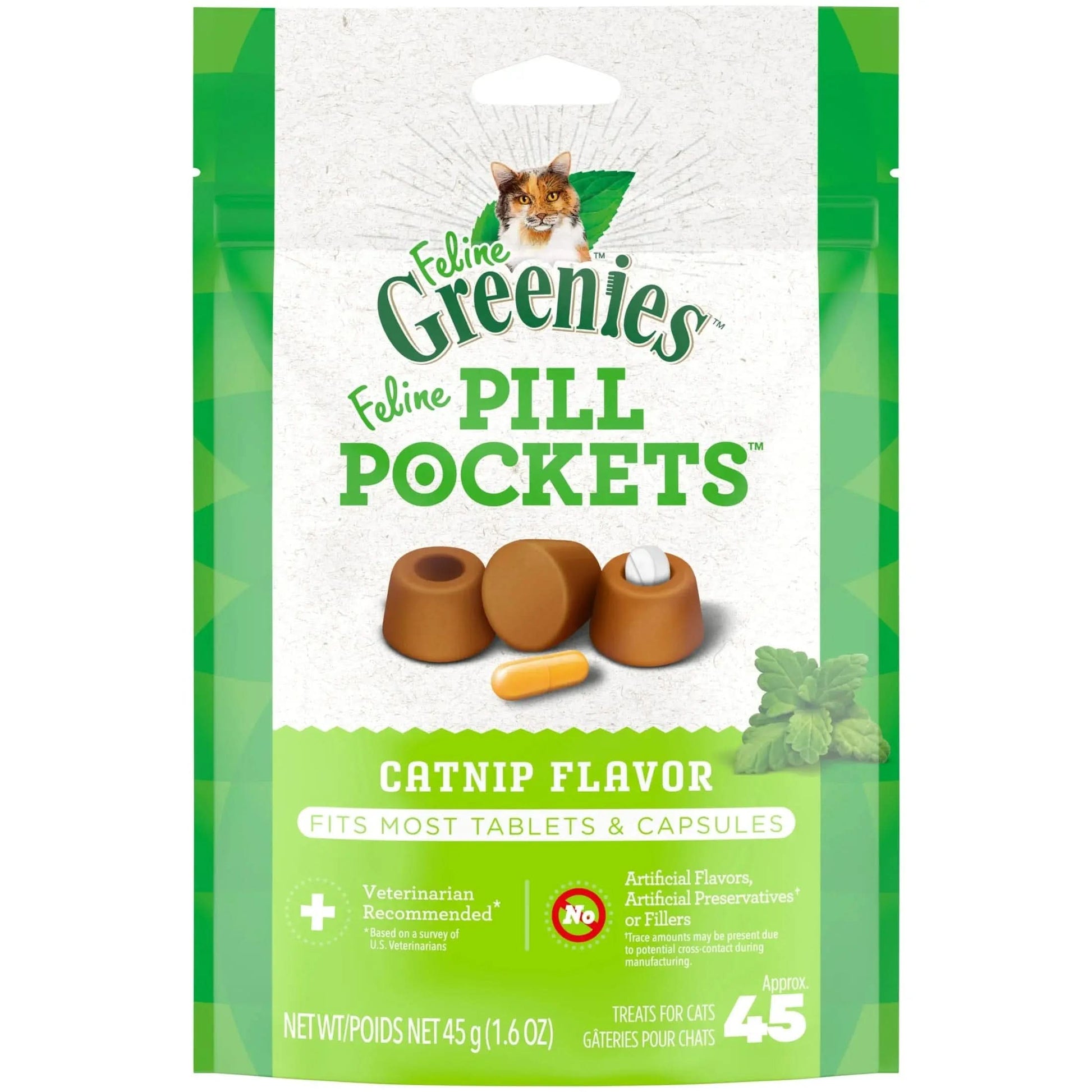 Feline  Pill Pockets for Cats Natural Soft Cat Treats, Catnip Flavor, 1.6 Oz Pack (45 Treats)