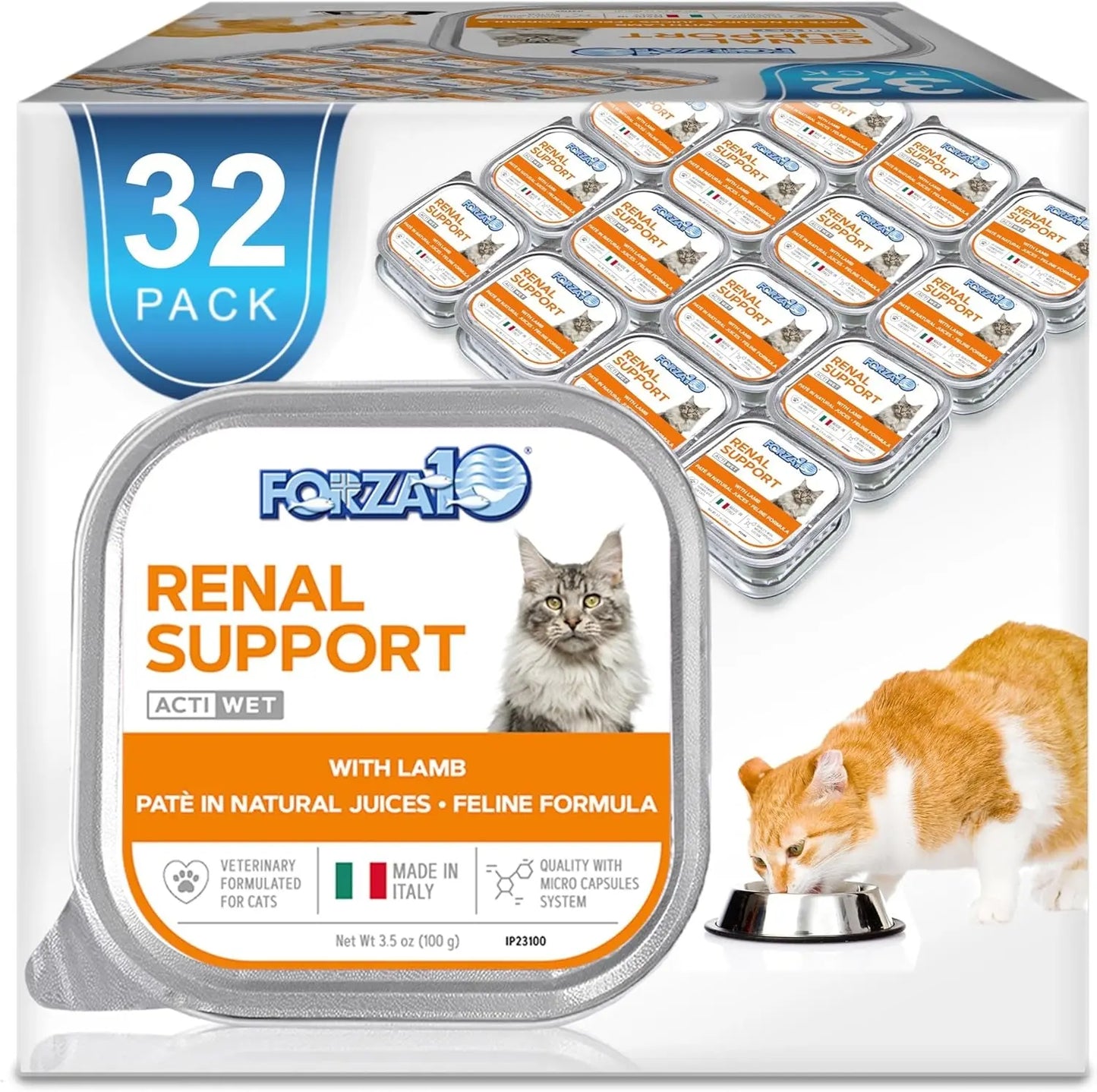 Kidney Care Wet Cat Food - Renal Support Formula with Lamb, 3.5 Oz Cans, 32 Pack - Veterinarian Formulated, Made in Italy