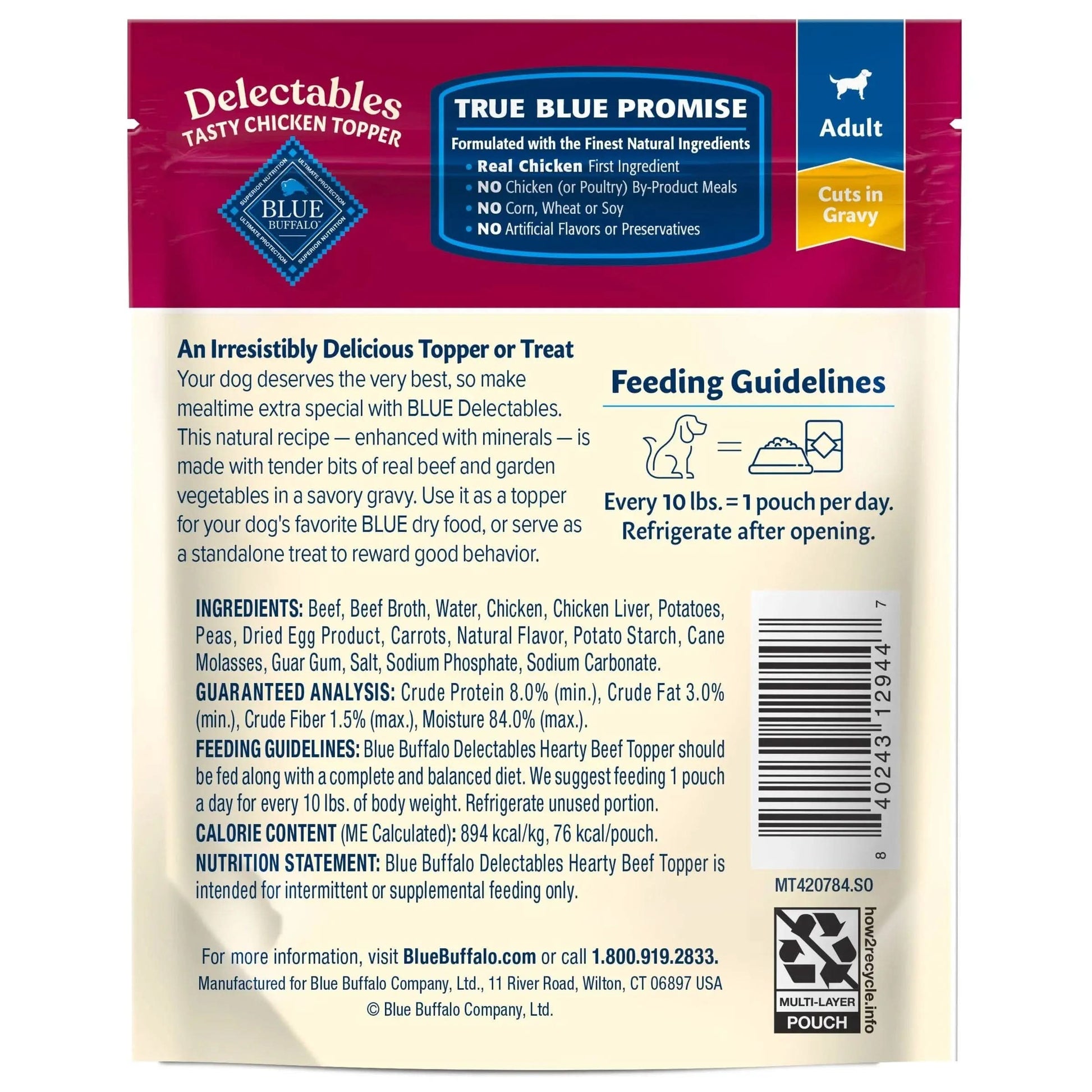Delectables Natural Wet Dog Food Toppers, Hearty Beef, 3-Oz Pouch