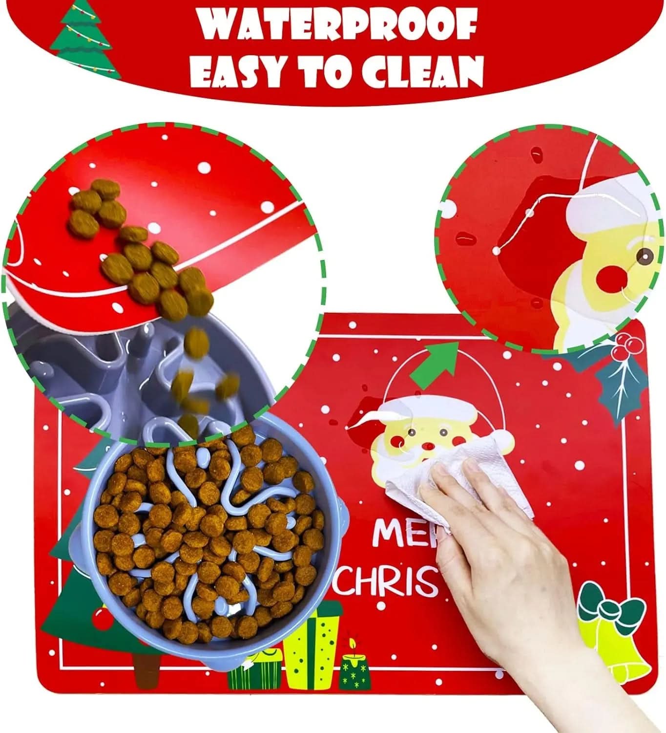 Non-Slip Waterproof Pet Food Mat for Dogs and Cats, 11” x 18”