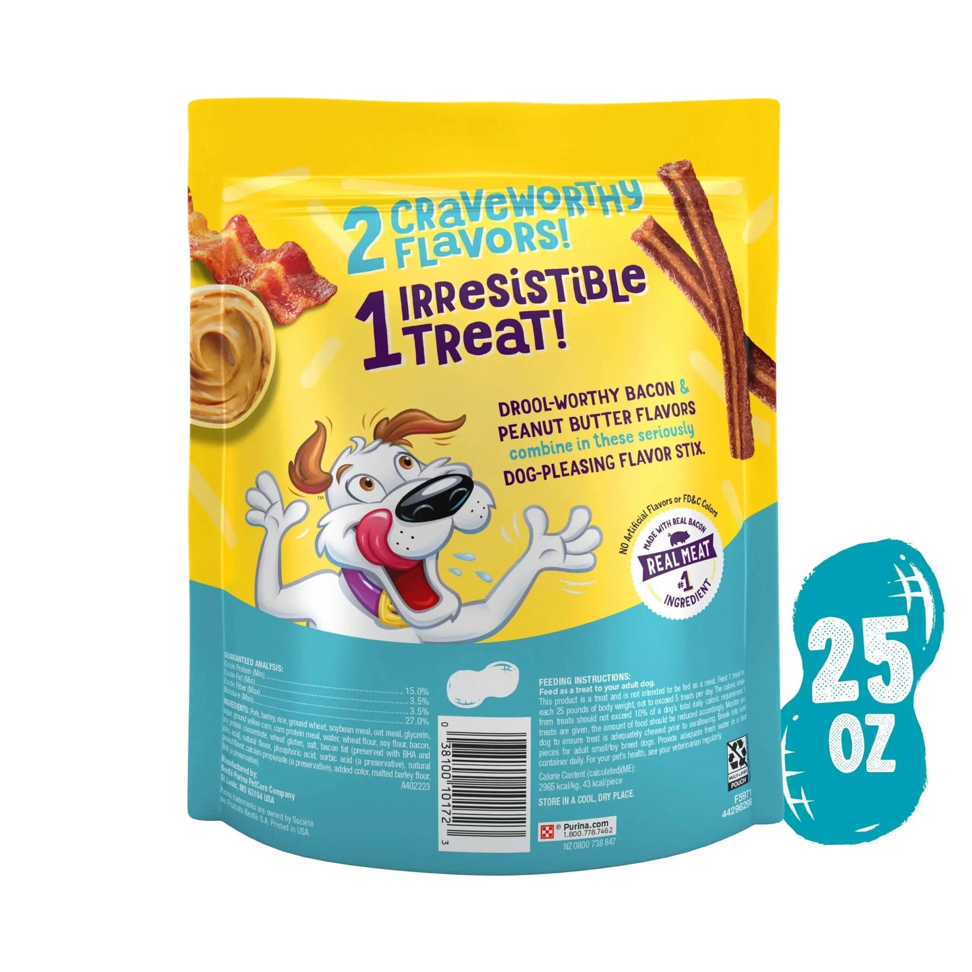 Purina  Flavor Stix Dog Treats with Real Bacon & Peanut Butter Tender Chews, 25 Oz Pouch