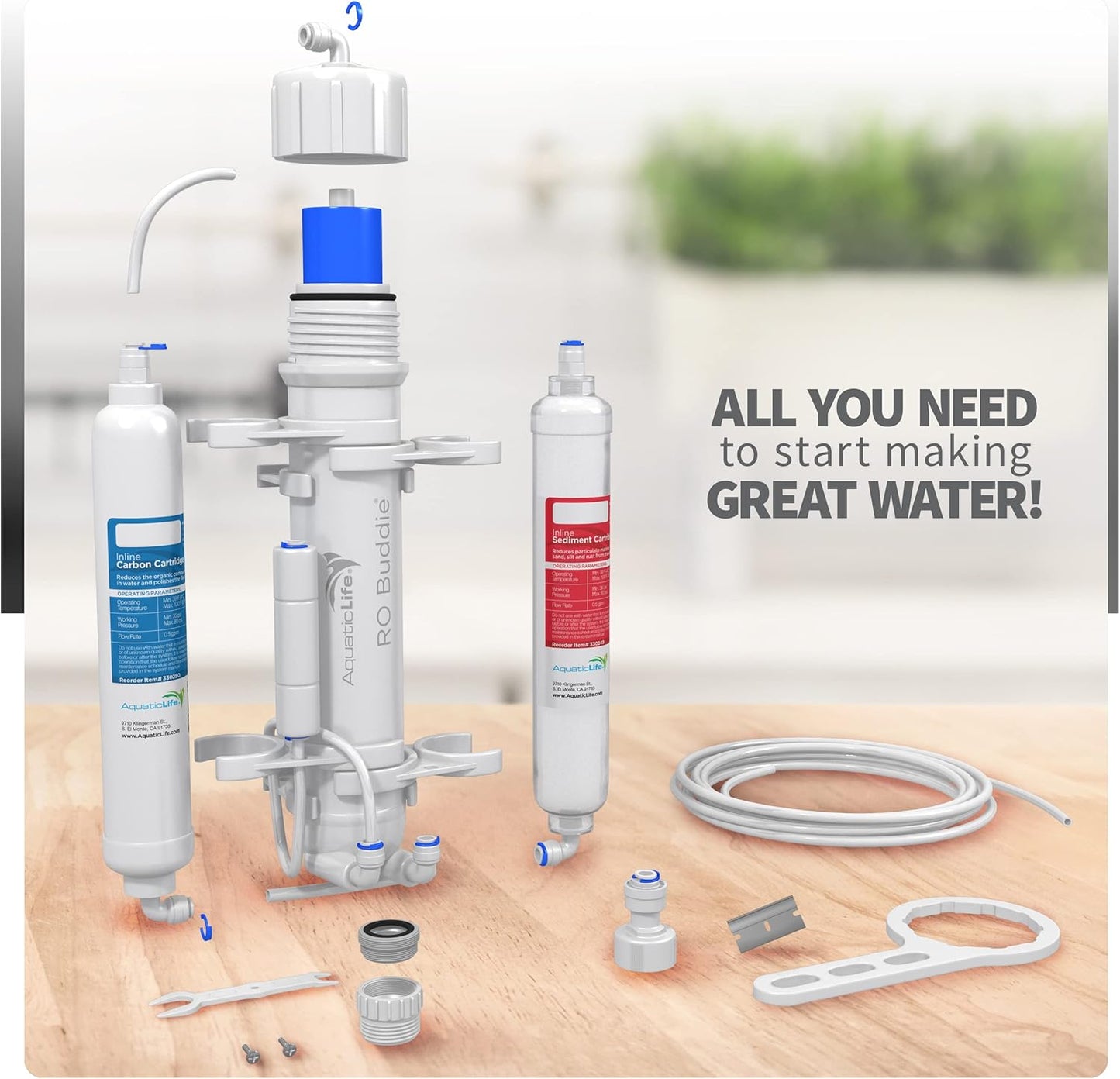 RO Buddie 3-Stage Reverse Osmosis Water Filtration System for Aquariums and Fountains, 100 GPD