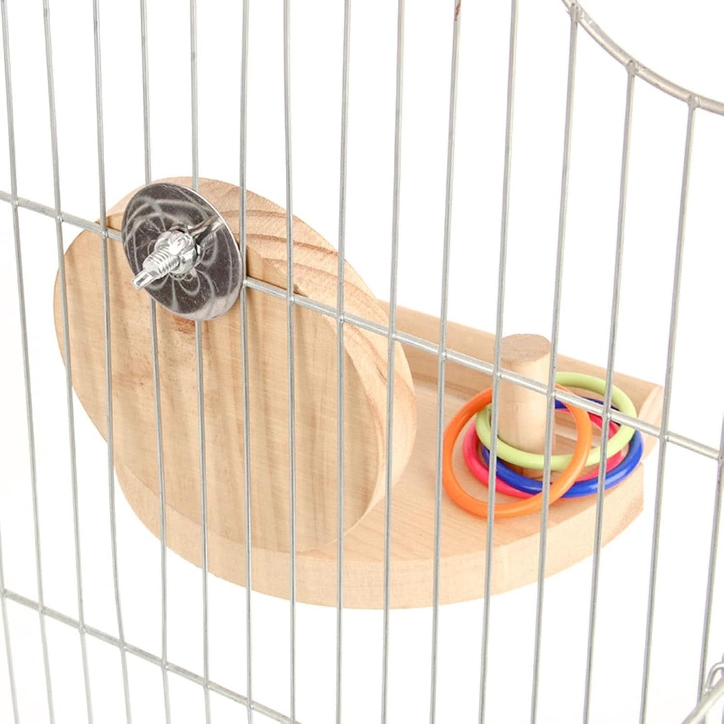 Parrot Mirror Toy Set with Wooden Platform Stand and Colorful Stacking Rings - Ideal Intelligence Toys for Cockatiels and Parrots