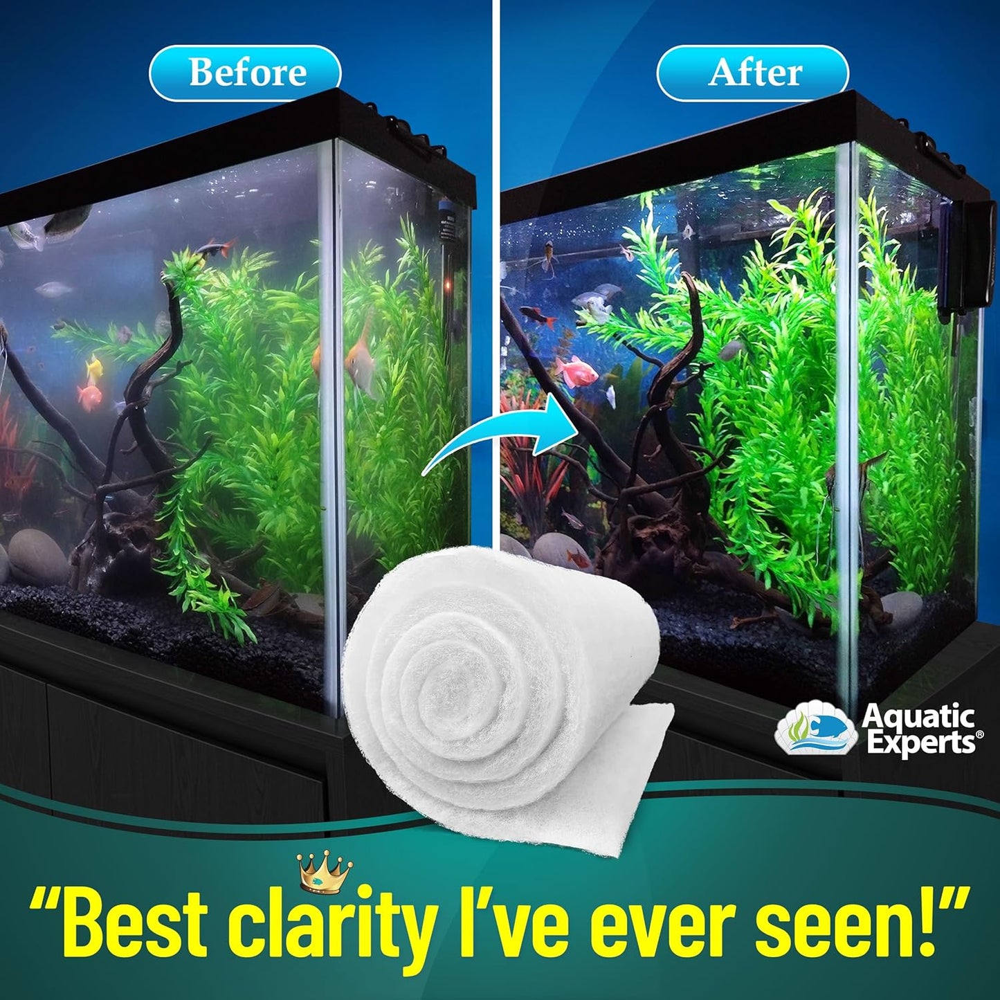 Premium Aquarium Filter Floss - Filterfirst Media Roll for Crystal Clear Water, 3/4" - 1" Thickness (12" Wide, 24' Long)