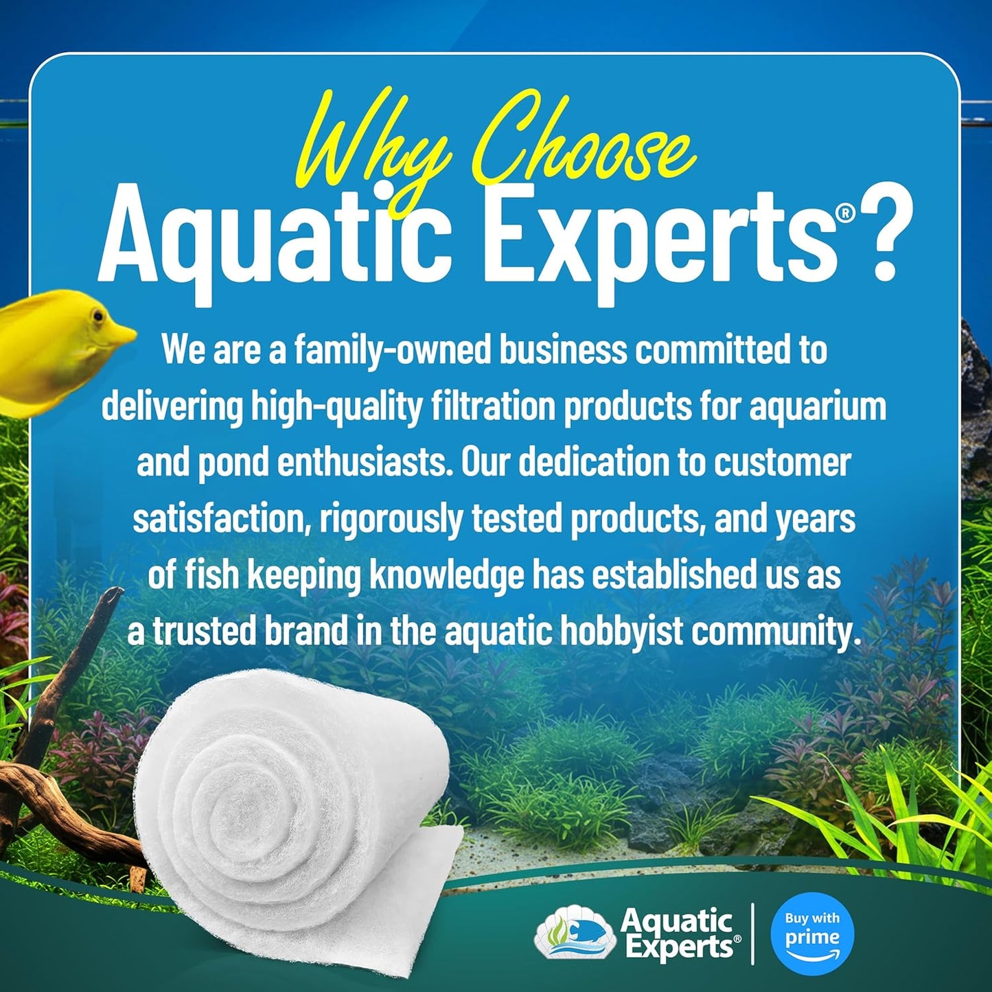 Premium Aquarium Filter Floss - Filterfirst Media Roll for Crystal Clear Water, 3/4" - 1" Thickness (12" Wide, 24' Long)