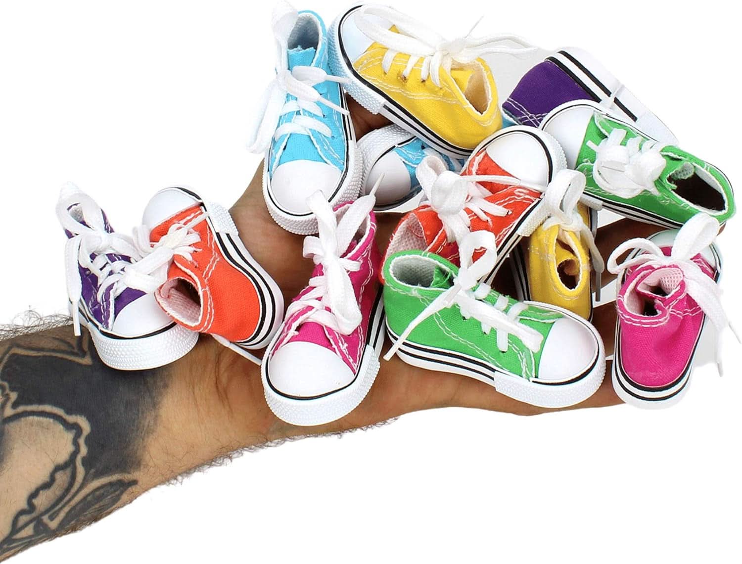 Pack of 12 Mini Sneakers - 3" Long x 1.5" High x 1.25" Wide Parrot Foot Talon Cage Toy for Senegal, Ringneck, Pionus, and Similar Birds