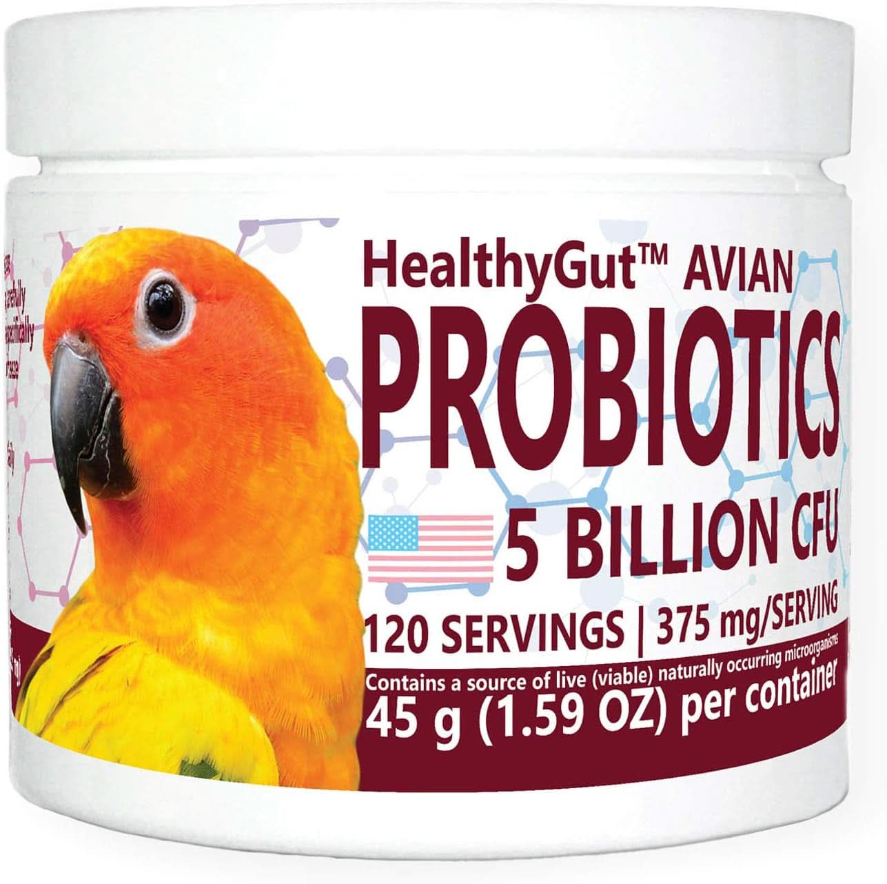 Healthygut™ Avian Probiotics Dietary Supplement for Parrots - All-Natural Digestive Support Formula (120 Servings)
