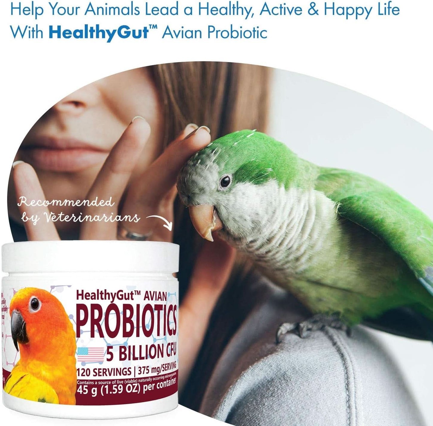 Healthygut™ Avian Probiotics Dietary Supplement for Parrots - All-Natural Digestive Support Formula (120 Servings)