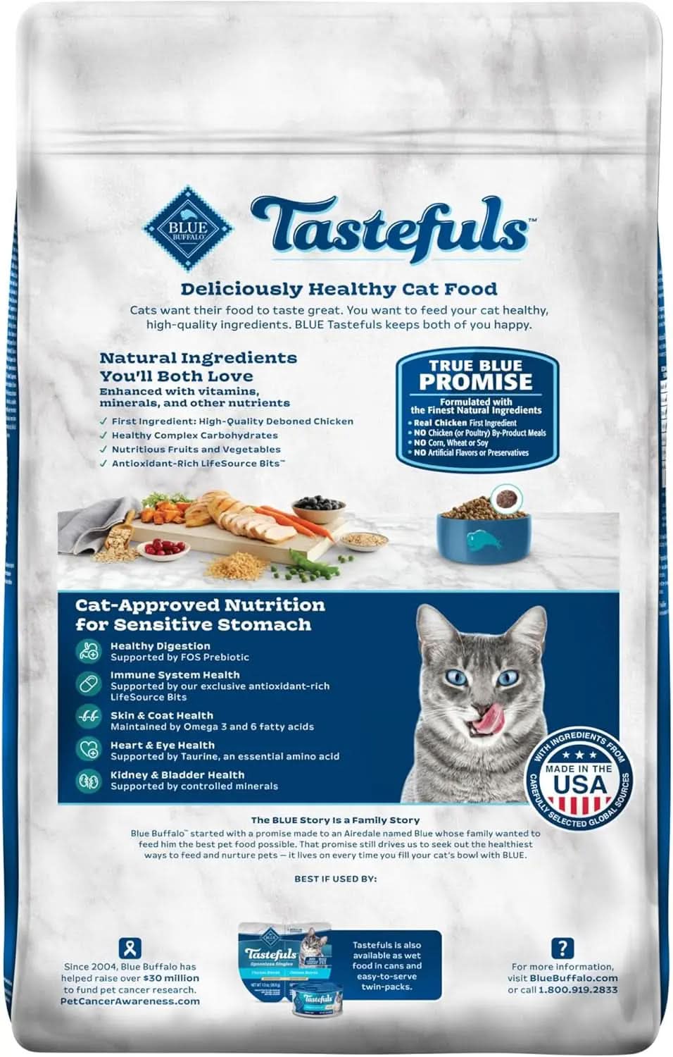 Tastefuls Natural Dry Cat Food for Adults with Sensitive Stomachs, Chicken & Brown Rice Recipe, 15 lb Bag