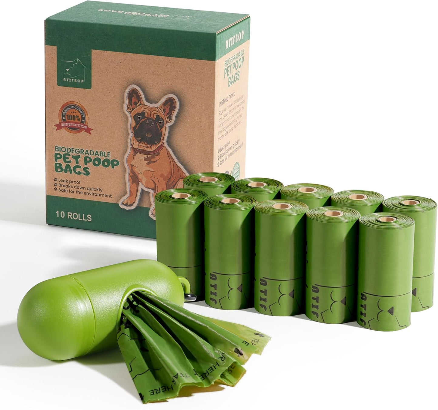 Biodegradable Dog Waste Bags - 150 Count, 10 Rolls with Dispenser, Thick and Leak-Proof Holders for Leashes (Scented)