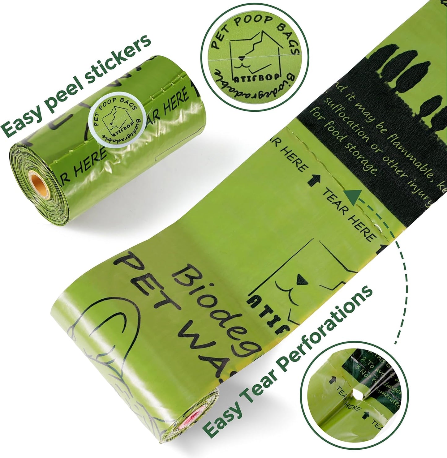 Biodegradable Dog Waste Bags - 150 Count, 10 Rolls with Dispenser, Thick and Leak-Proof Holders for Leashes (Scented)