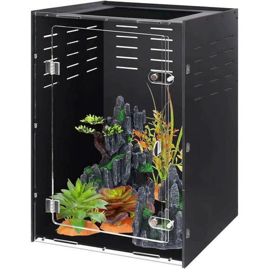 Reptile Tank Enclosure - 16"x16"x25" Crested Gecko Terrarium with Ventilation for Lizards, Snakes, and Chameleons
