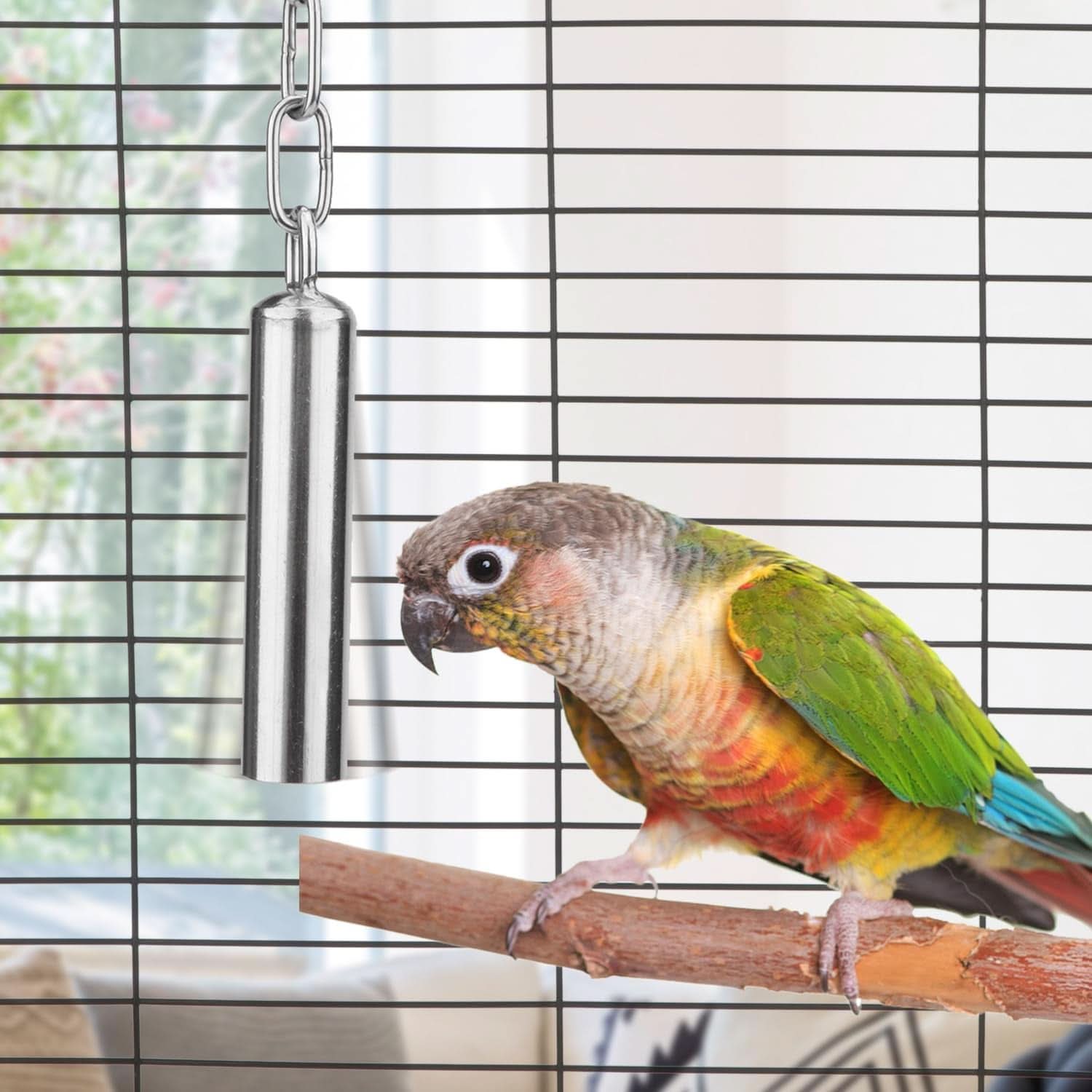 Stainless Steel Bird Bells Toy for Parrots, Macaws, African Greys, Amazons, Eclectus, Cockatoos, Parakeets, Cockatiels, and Squirrels - Cage Stand (Small)