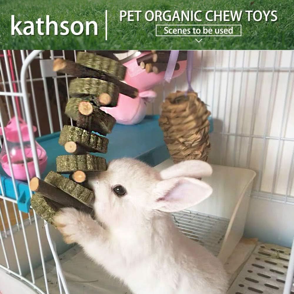 2-Pack Organic Bunny Chew Toys for Dental Health - Bamboo Sticks and Natural Fruitwood Branches for Rabbits, Guinea Pigs, and Hamsters (Includes Fruitwood Sticks and Alfalfa Cakes)
