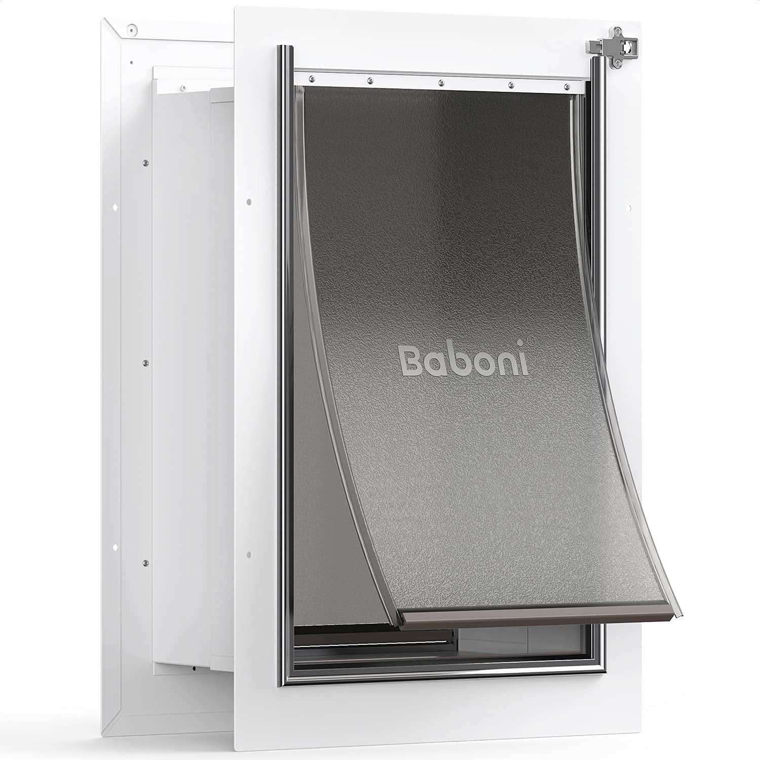 Large Pet Door for Wall with Steel Frame, Telescoping Tunnel, Aluminum Lock, and Double Flap Design for Dogs and Cats up to 100 lbs - Strong and Durable