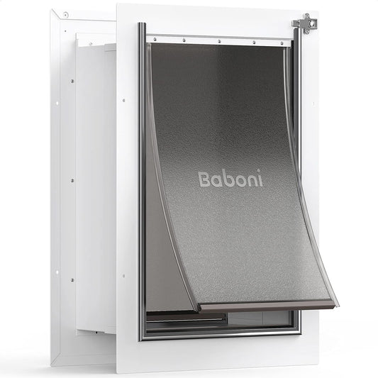 Large Pet Door for Wall with Steel Frame, Telescoping Tunnel, Aluminum Lock, and Double Flap Design for Dogs and Cats up to 100 lbs - Strong and Durable
