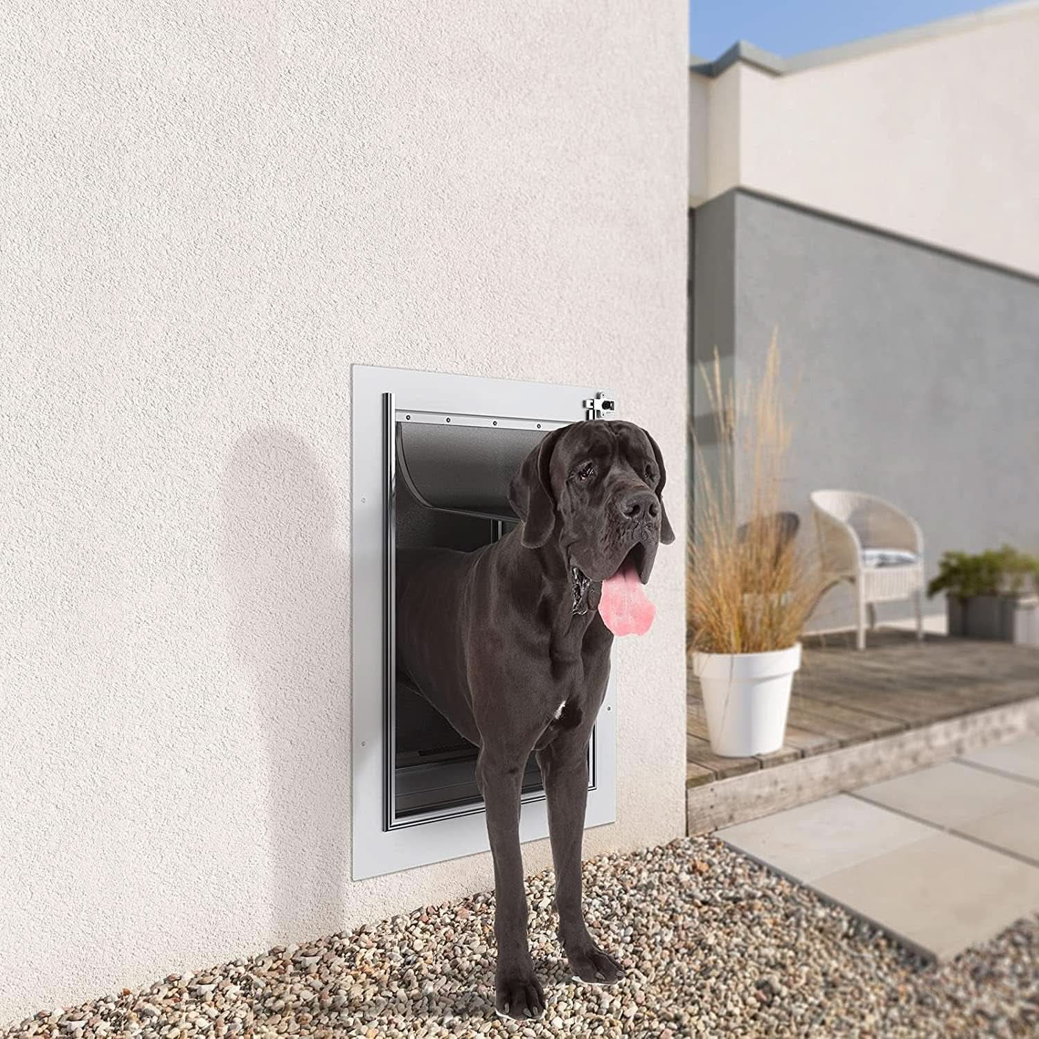 Large Pet Door for Wall with Steel Frame, Telescoping Tunnel, Aluminum Lock, and Double Flap Design for Dogs and Cats up to 100 lbs - Strong and Durable