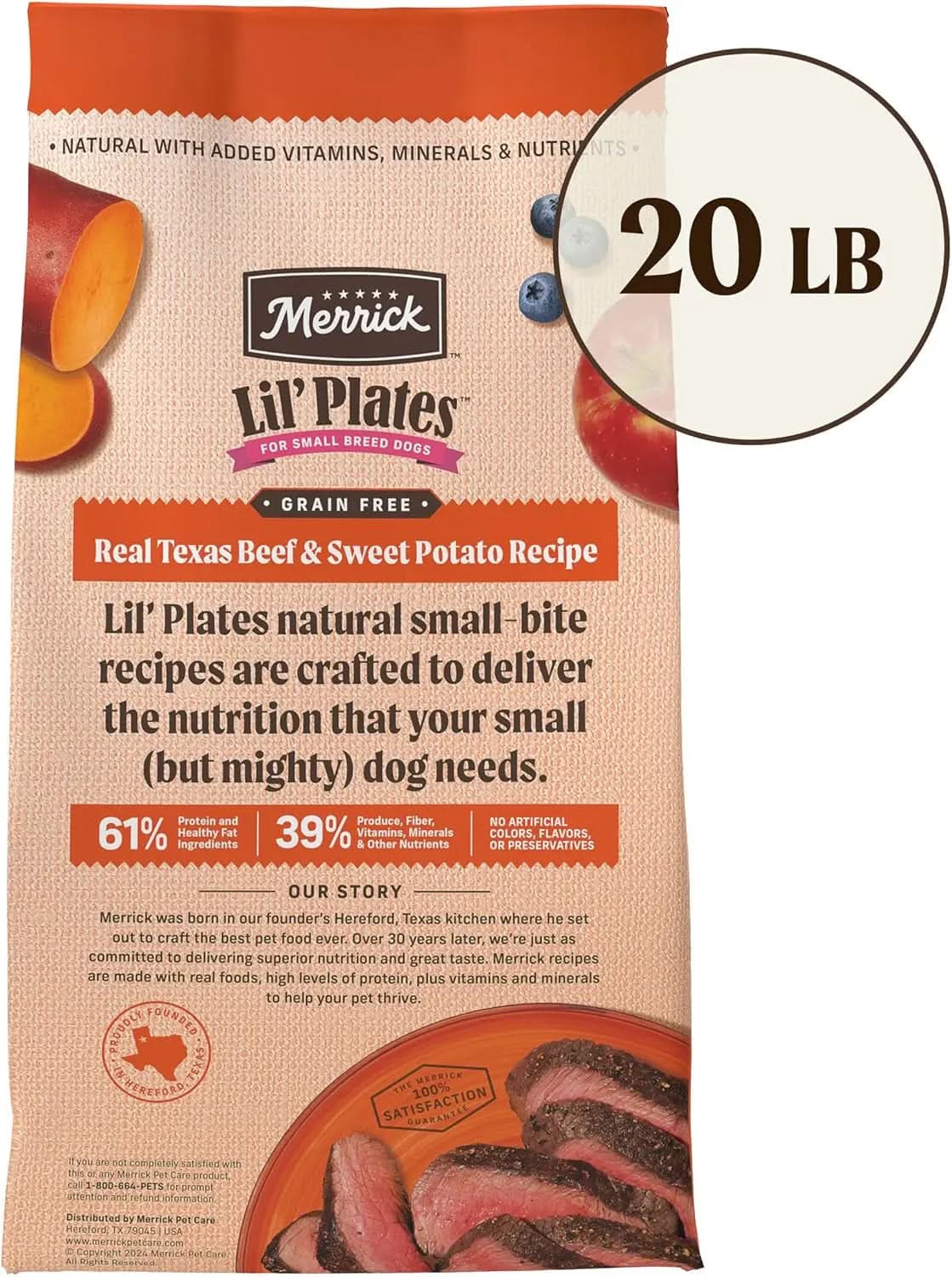 Lil' Plates Premium Grain-Free Dry Dog Food for Small Breeds, Real Texas Beef and Sweet Potato Kibble - 20 lb Bag