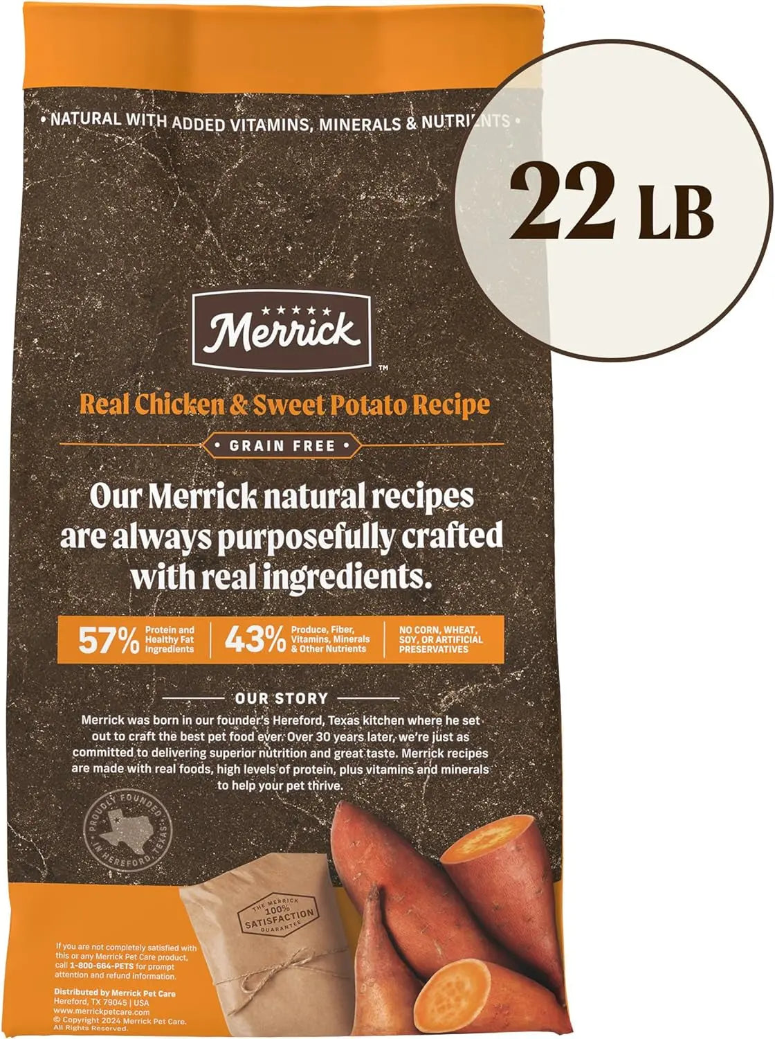 Premium Grain-Free Dry Dog Food for Adults, Natural Kibble with Real Chicken and Sweet Potato - 22 lb Bag