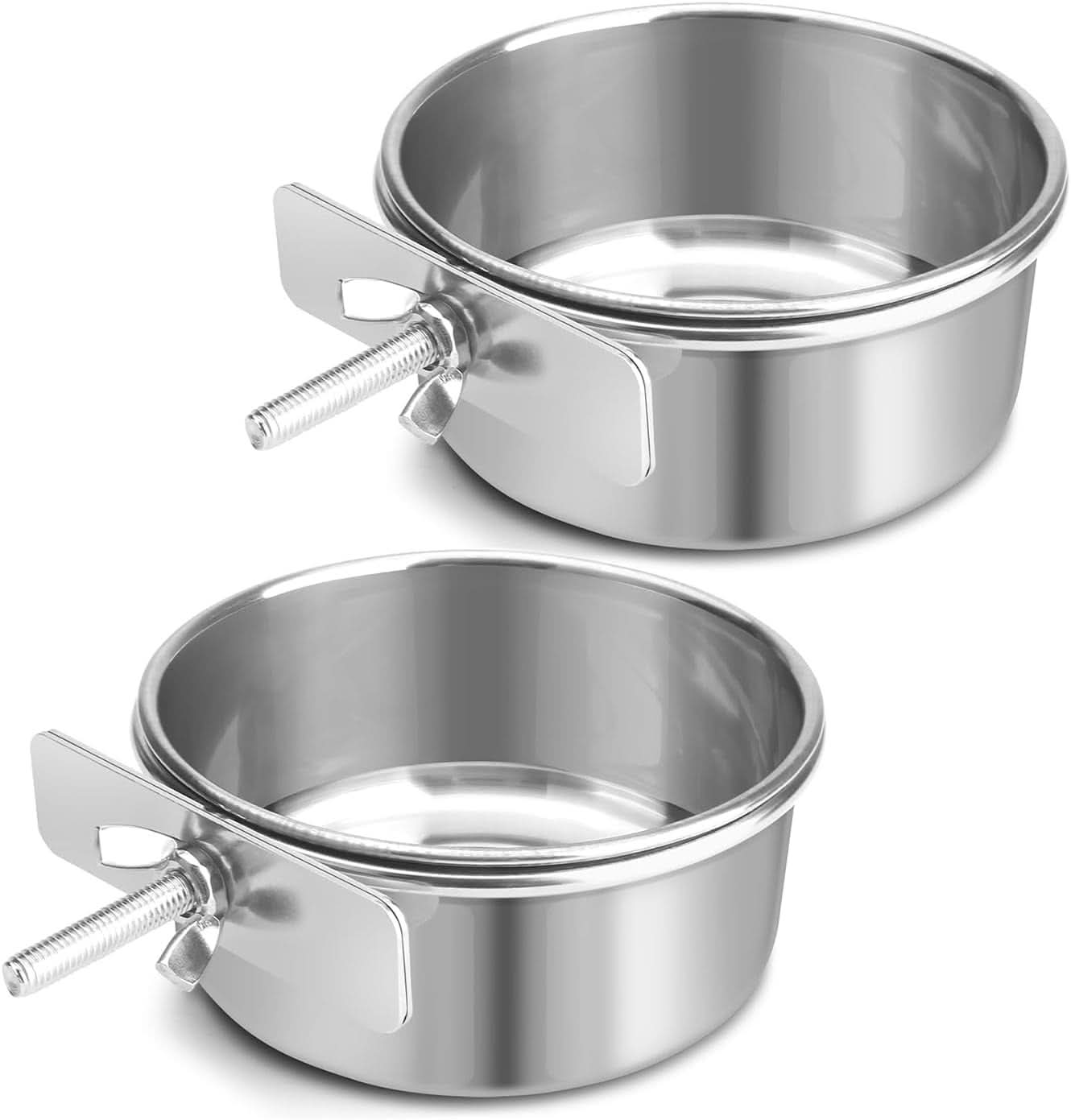 Stainless Steel Bird Cage Feeder Set - 2 Pcs 10oz Food and Water Bowls with Clamp for Parrots, Cockatiels, and Small Animals