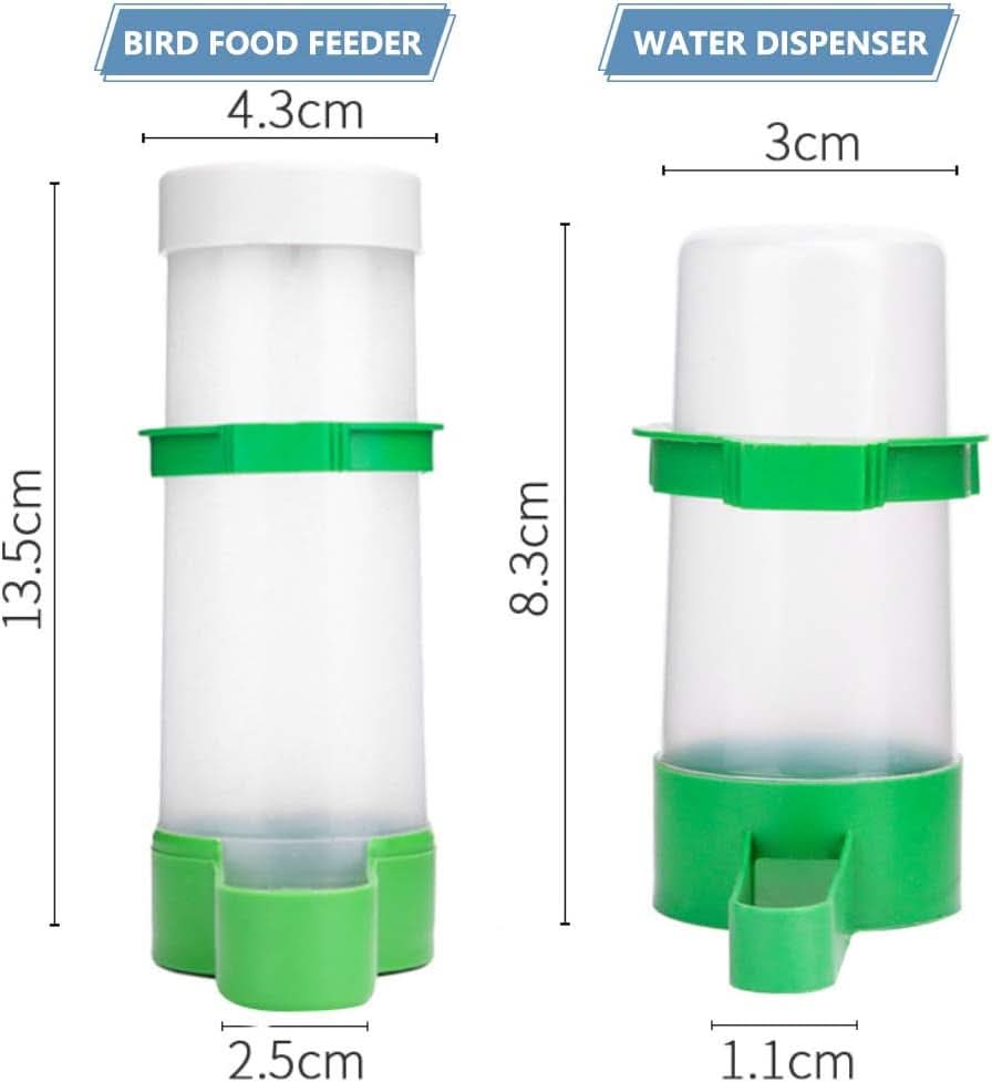 Automatic Bird Water Dispenser Set with Food Feeder for Parrots, Budgies, Lovebirds, and Cockatiels (2 x 60ml Dispensers + 1 x 150ml Feeder)