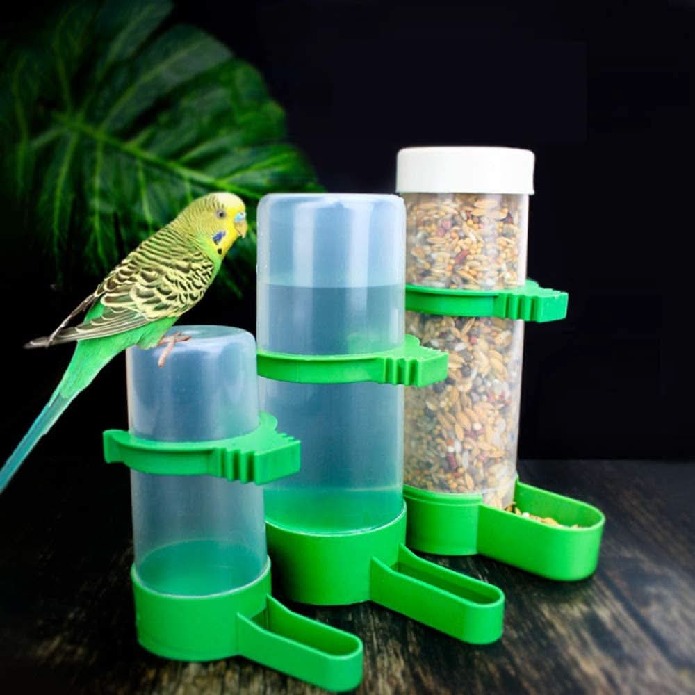 Automatic Bird Water Dispenser Set with Food Feeder for Parrots, Budgies, Lovebirds, and Cockatiels (2 x 60ml Dispensers + 1 x 150ml Feeder)