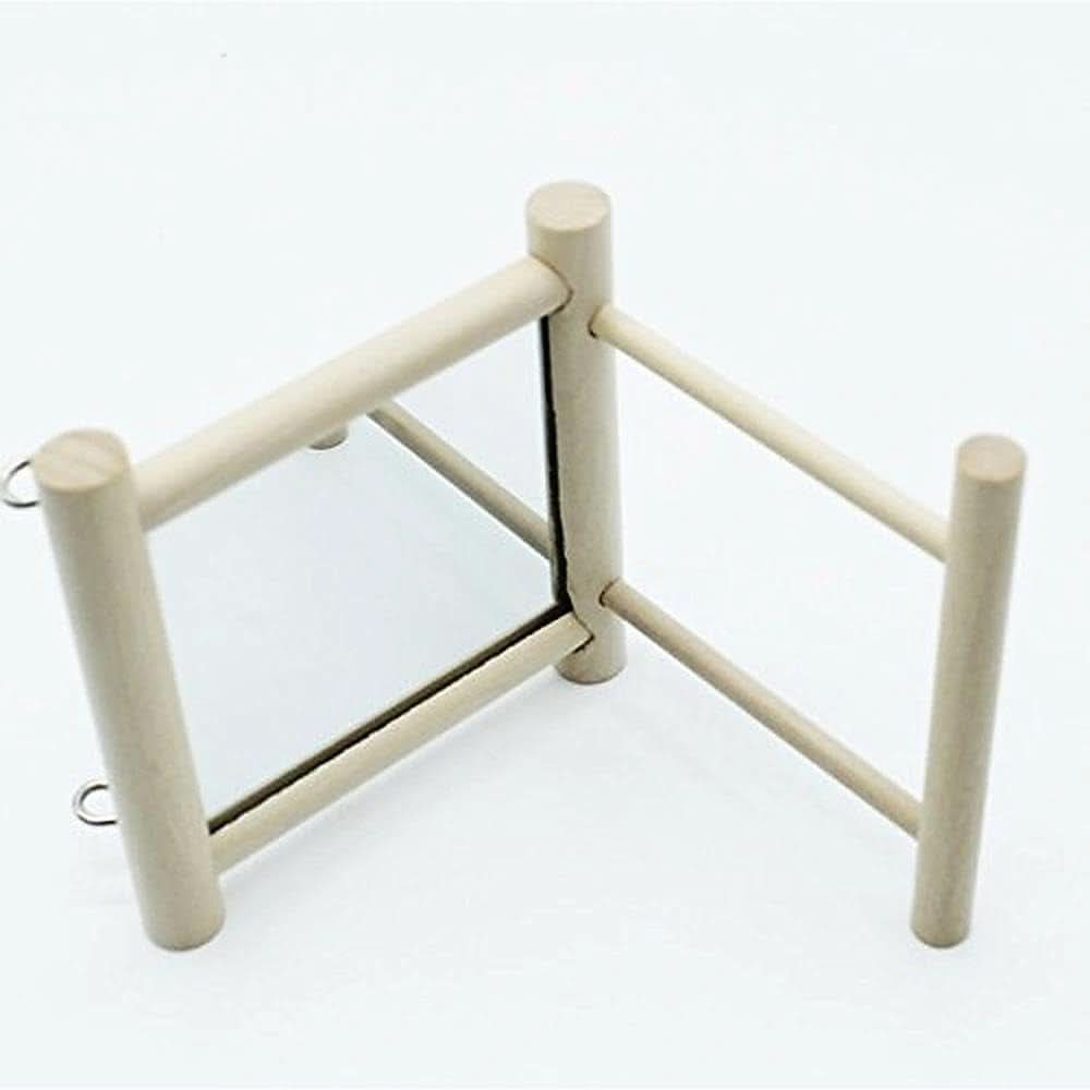 Interactive Wooden Bird Mirror with Swing and Perch for Parakeets, Cockatiels, Lovebirds, and Finches - 3.7 x 3.5 x 3.5 Inch, Single Pack