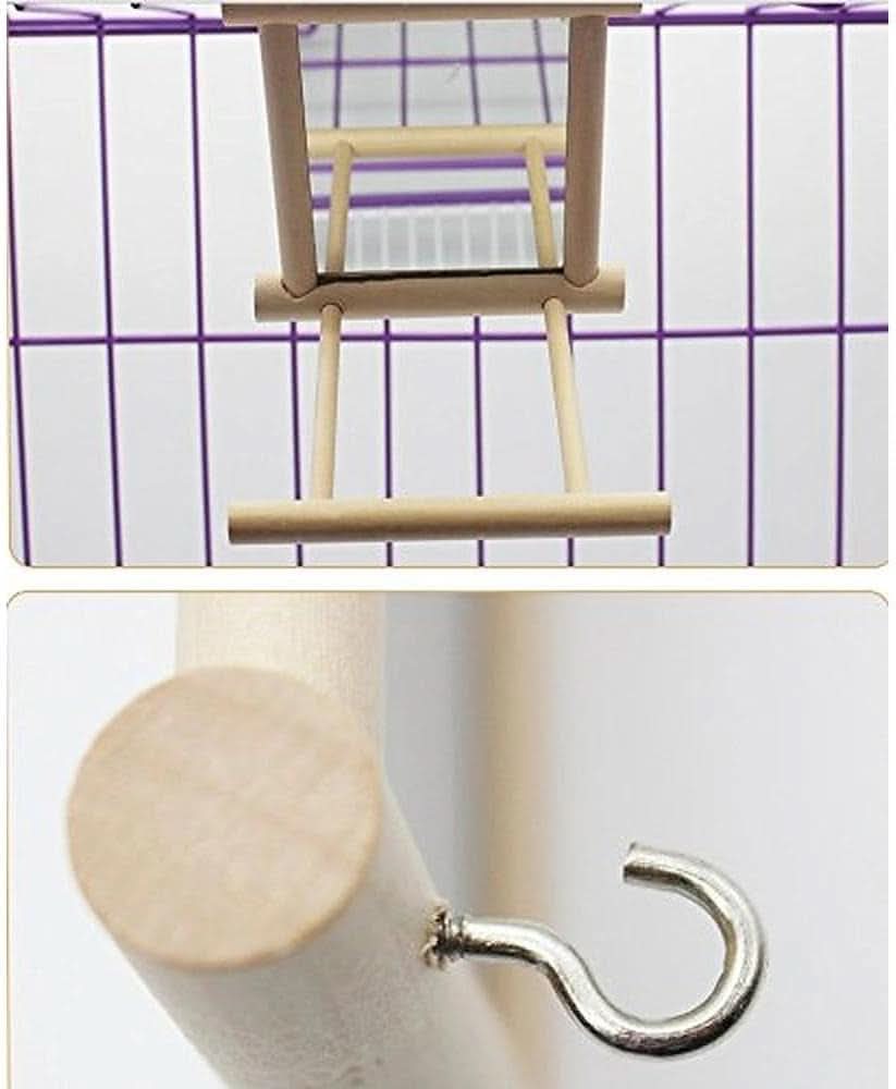 Interactive Wooden Bird Mirror with Swing and Perch for Parakeets, Cockatiels, Lovebirds, and Finches - 3.7 x 3.5 x 3.5 Inch, Single Pack