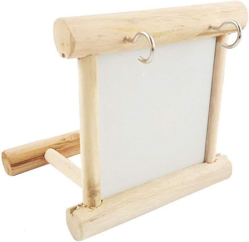 Interactive Wooden Bird Mirror with Swing and Perch for Parakeets, Cockatiels, Lovebirds, and Finches - 3.7 x 3.5 x 3.5 Inch, Single Pack