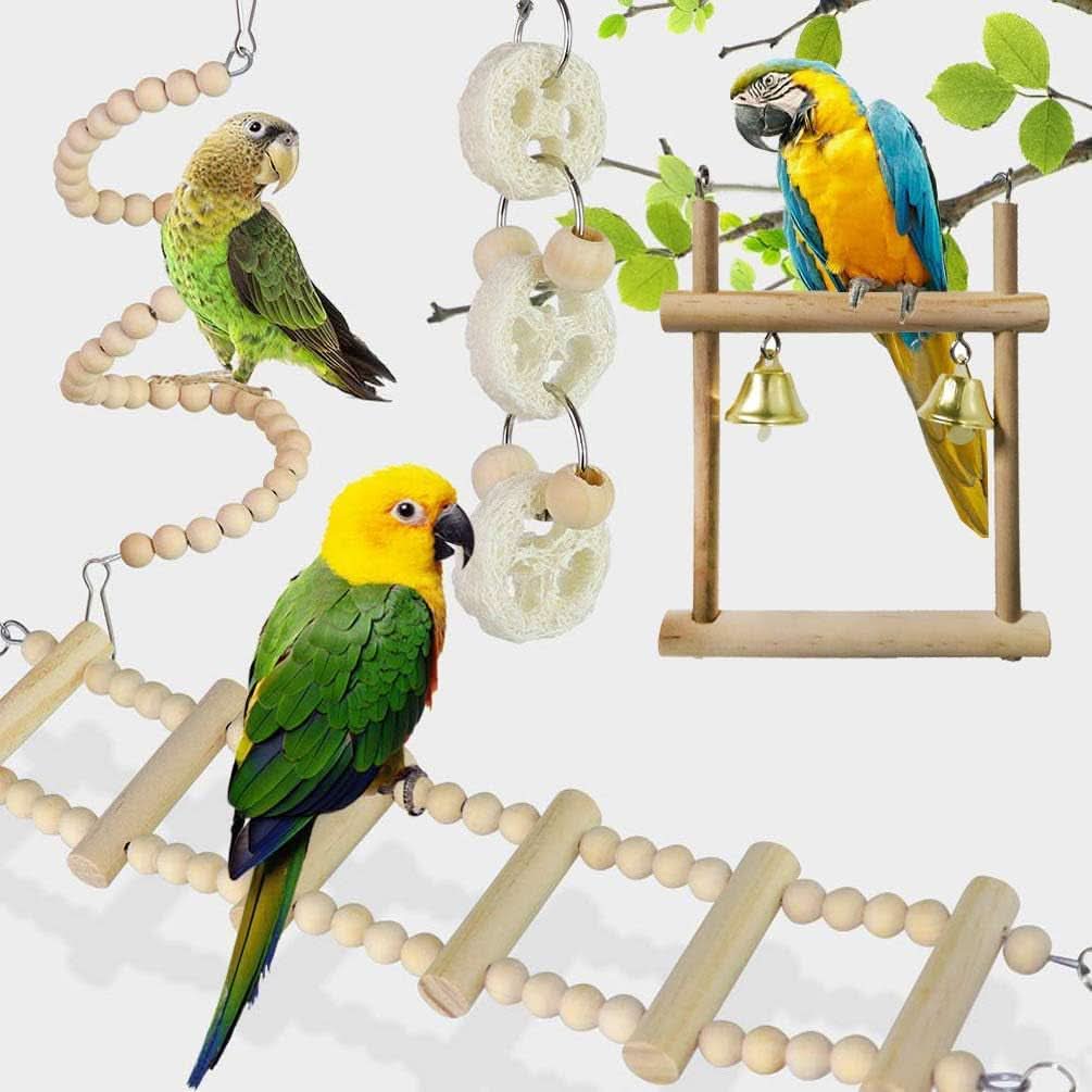 8-Pack Parrot Swing and Chewing Toys with Hanging Bells for Small Birds including Parakeets, Conures, Lovebirds, Cockatiels, Macaws, and Finches