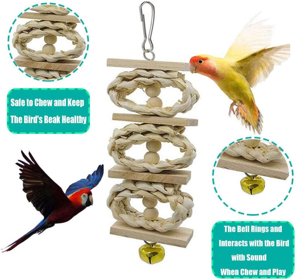 8-Pack Parrot Swing and Chewing Toys with Hanging Bells for Small Birds including Parakeets, Conures, Lovebirds, Cockatiels, Macaws, and Finches