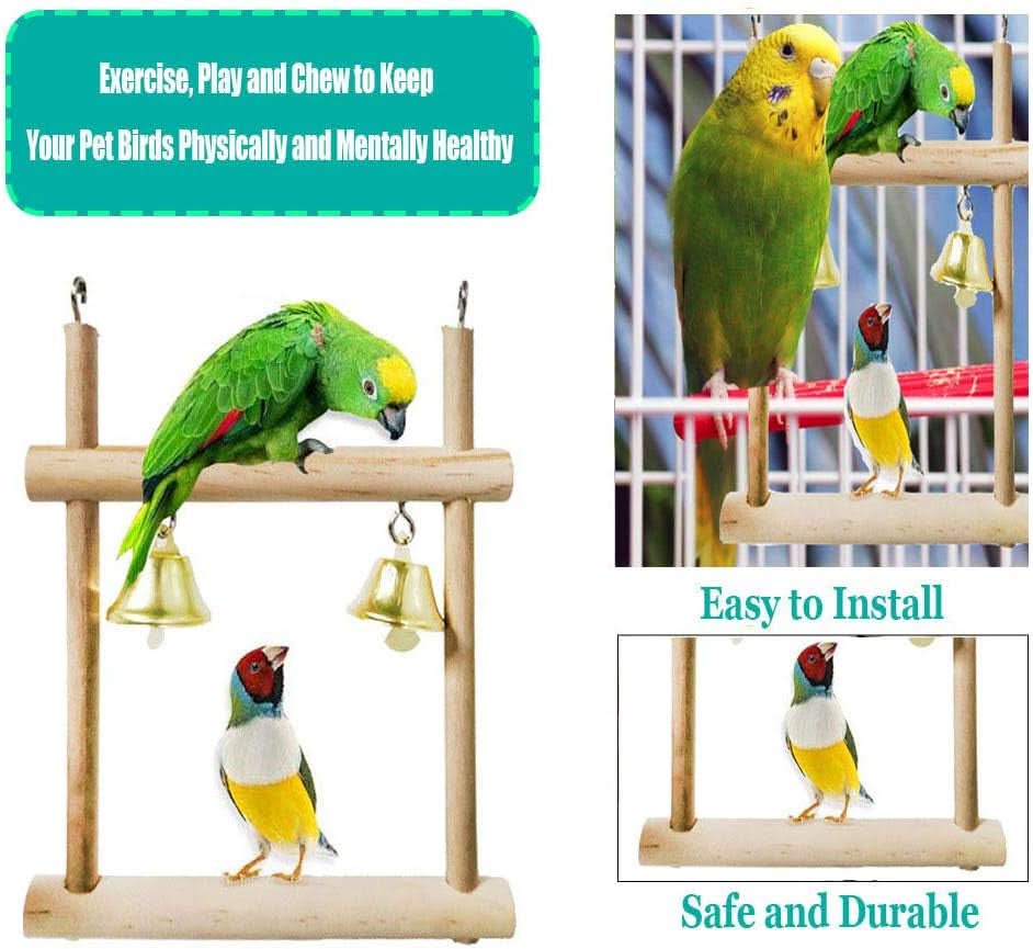 8-Pack Parrot Swing and Chewing Toys with Hanging Bells for Small Birds including Parakeets, Conures, Lovebirds, Cockatiels, Macaws, and Finches