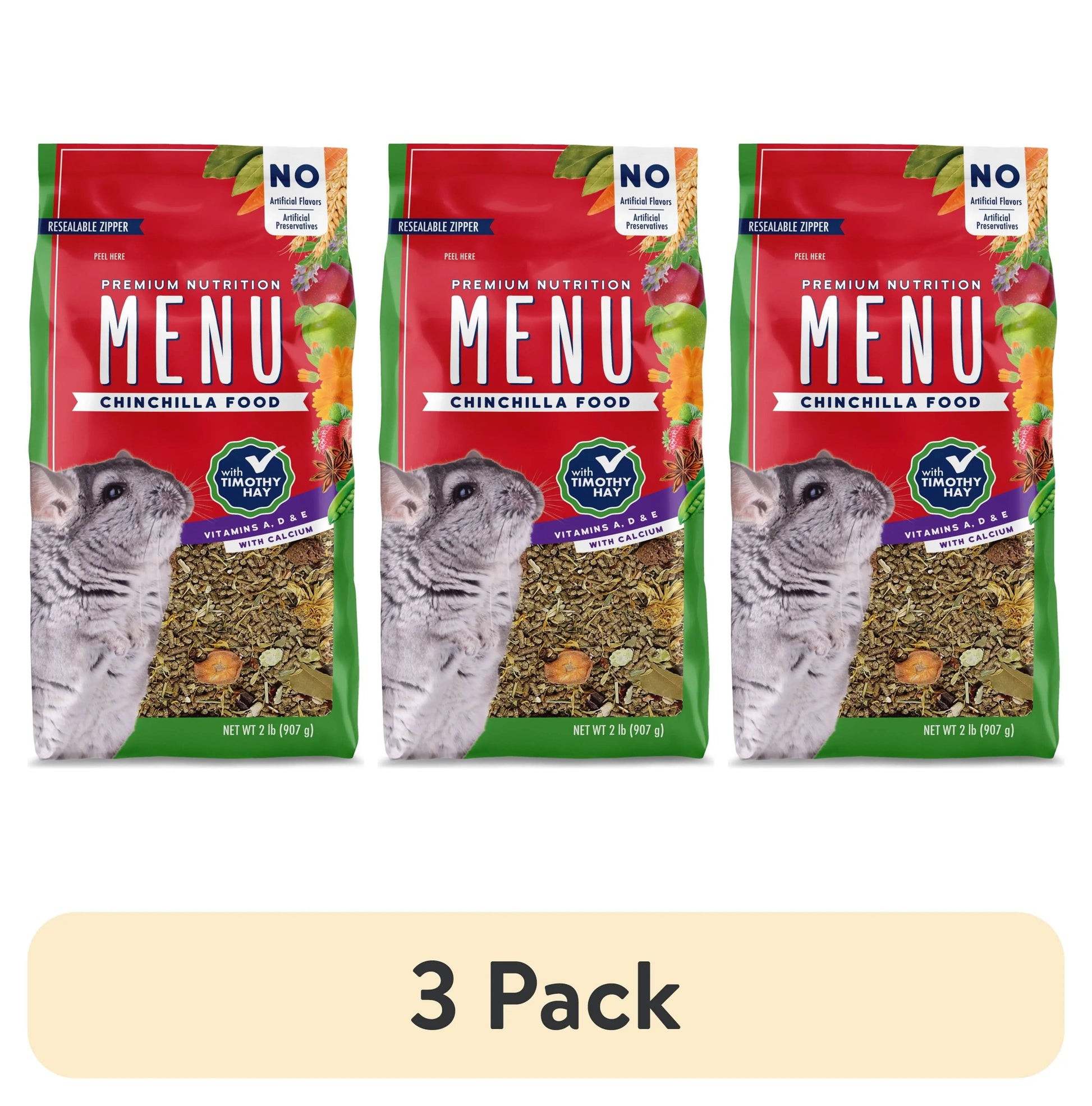 (3 Pack) Menu Chinchilla Food with Timothy