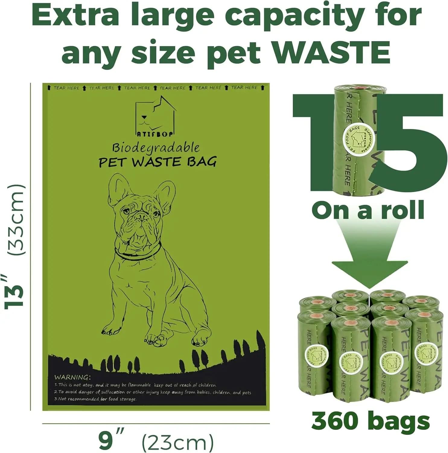 Biodegradable Scented Dog Waste Bags - 360 Count Rolls, Leak-Proof and Extra Thick Refill