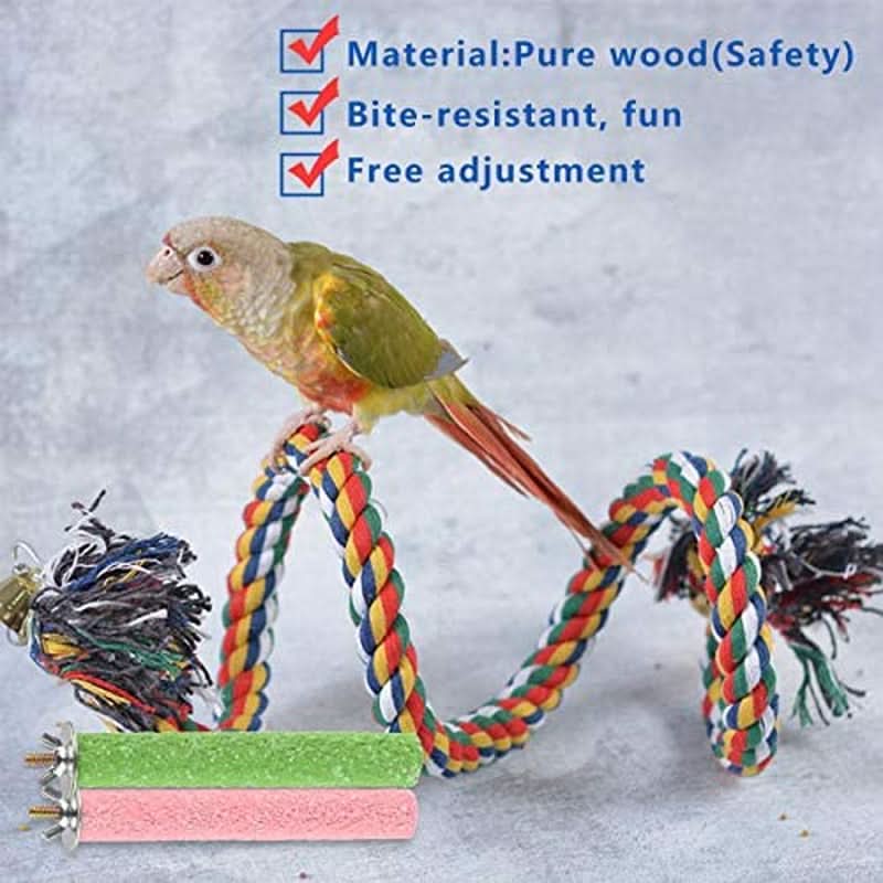 Bird Perch Stand Set - 3 Rope Perches for Parakeets, Cockatiels, Conures, Macaws, Lovebirds, and Finches