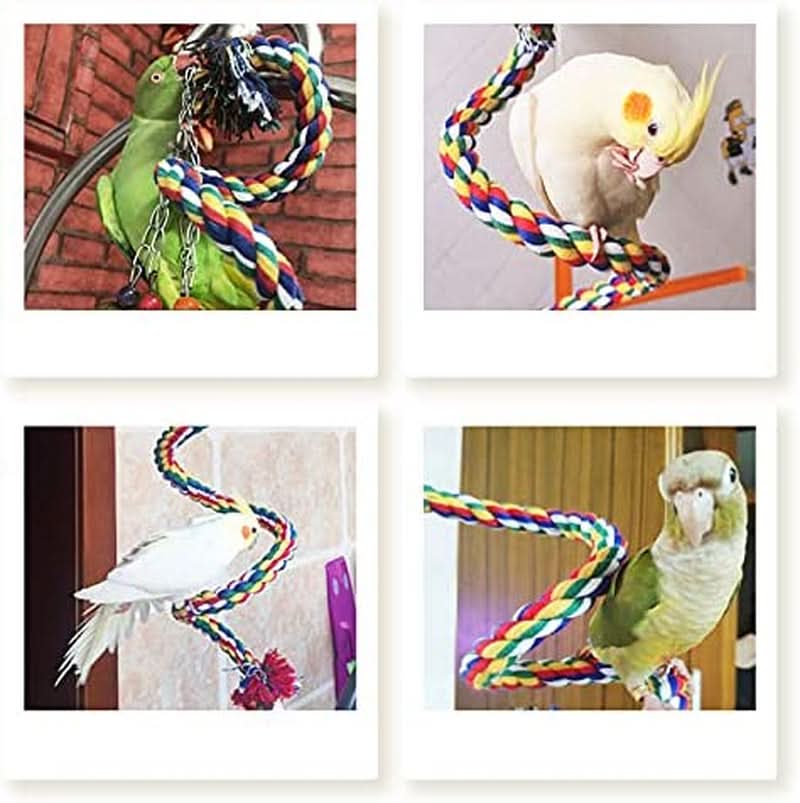 Bird Perch Stand Set - 3 Rope Perches for Parakeets, Cockatiels, Conures, Macaws, Lovebirds, and Finches