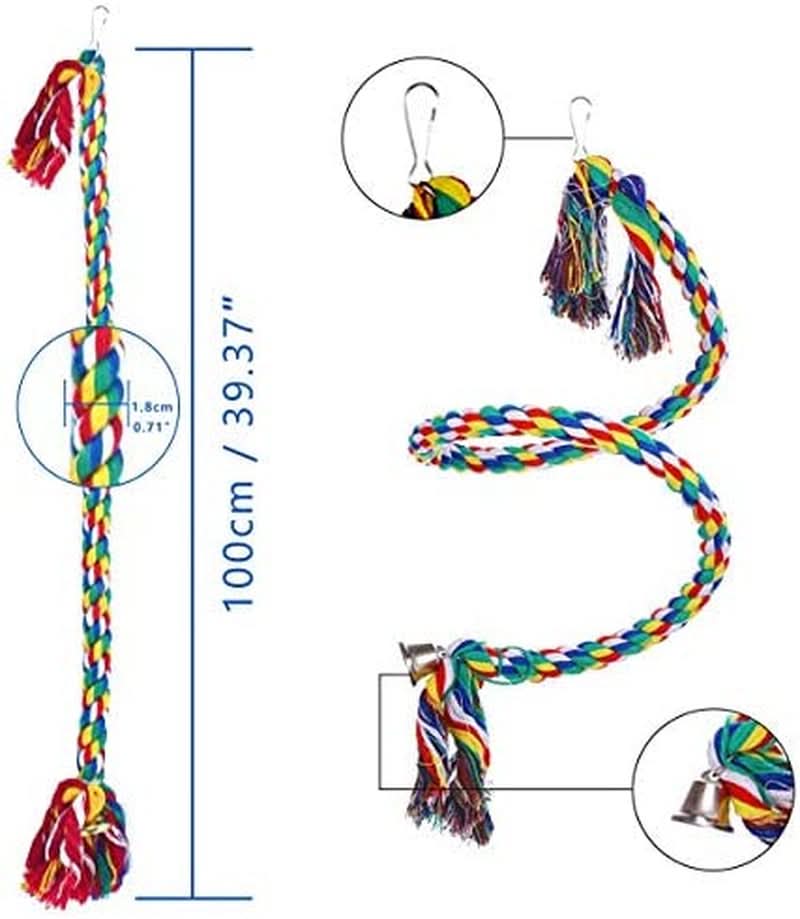 Bird Perch Stand Set - 3 Rope Perches for Parakeets, Cockatiels, Conures, Macaws, Lovebirds, and Finches
