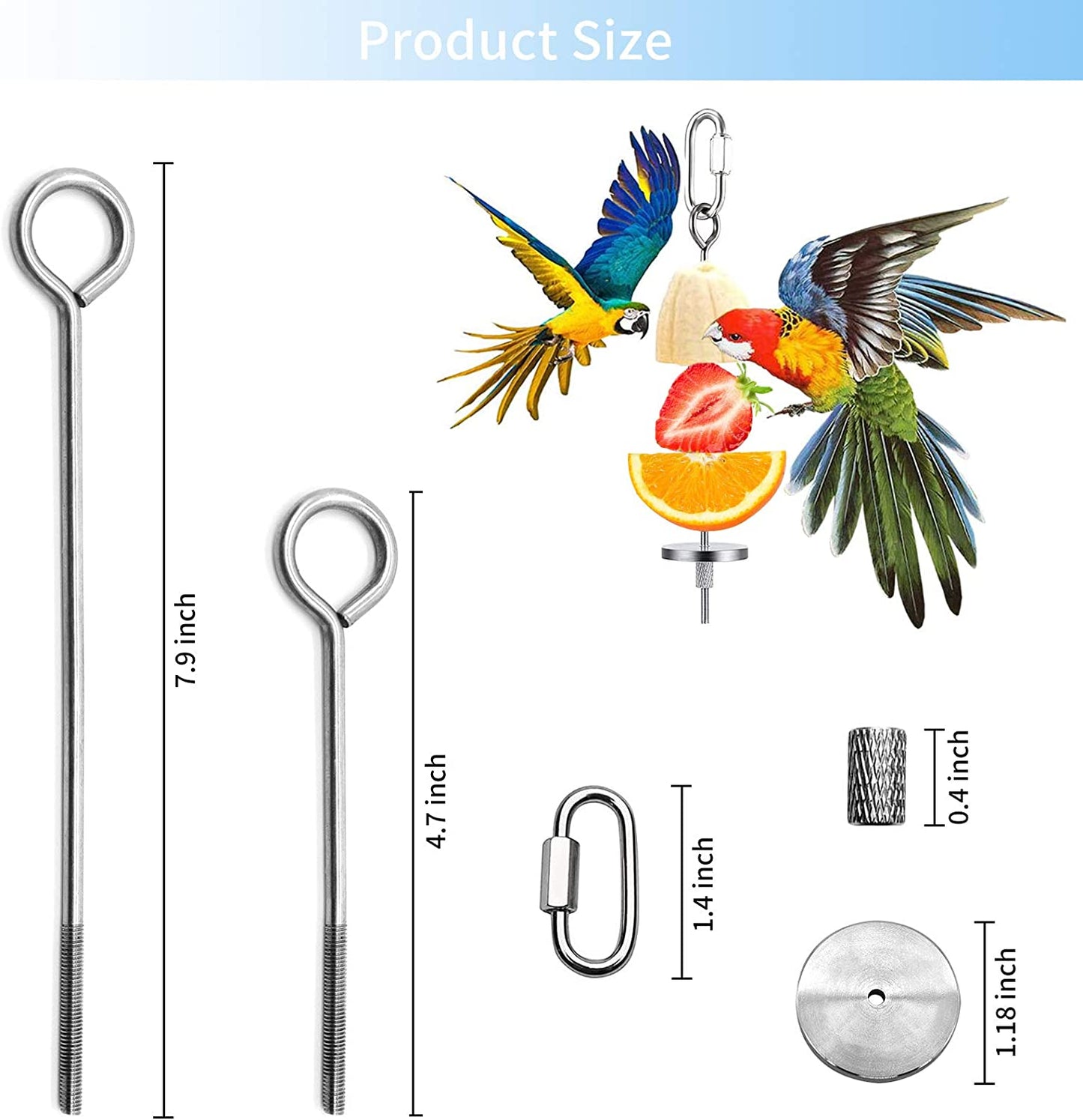 3-Piece Stainless Steel Bird Food Holder and Feeder Toy for Small Animals, Ideal for Foraging and Treating Parrots, Cockatoos, and Cockatiels