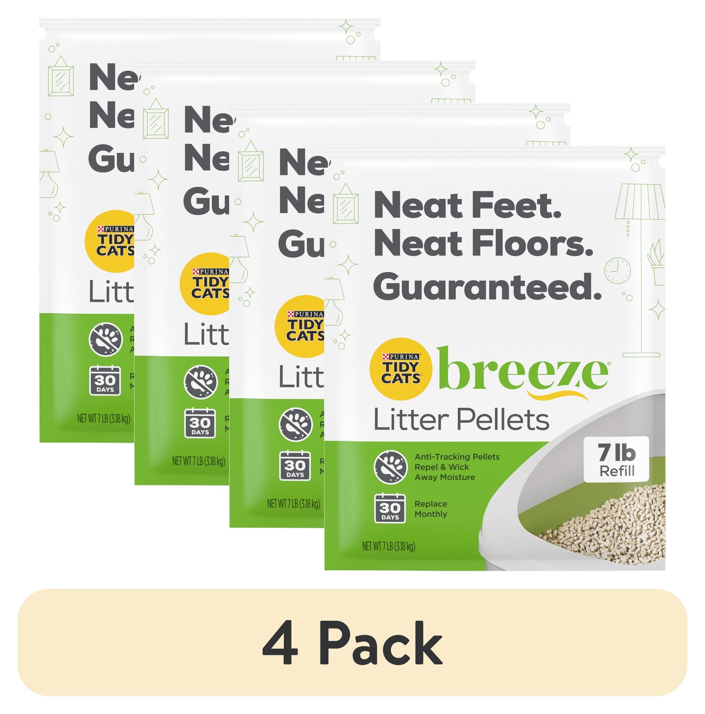 (4 Pack) Tidy Cats Breeze Non Clumping Cat Litter Pellets, Low Dust, Odor Control, 7 Lb. Pouch