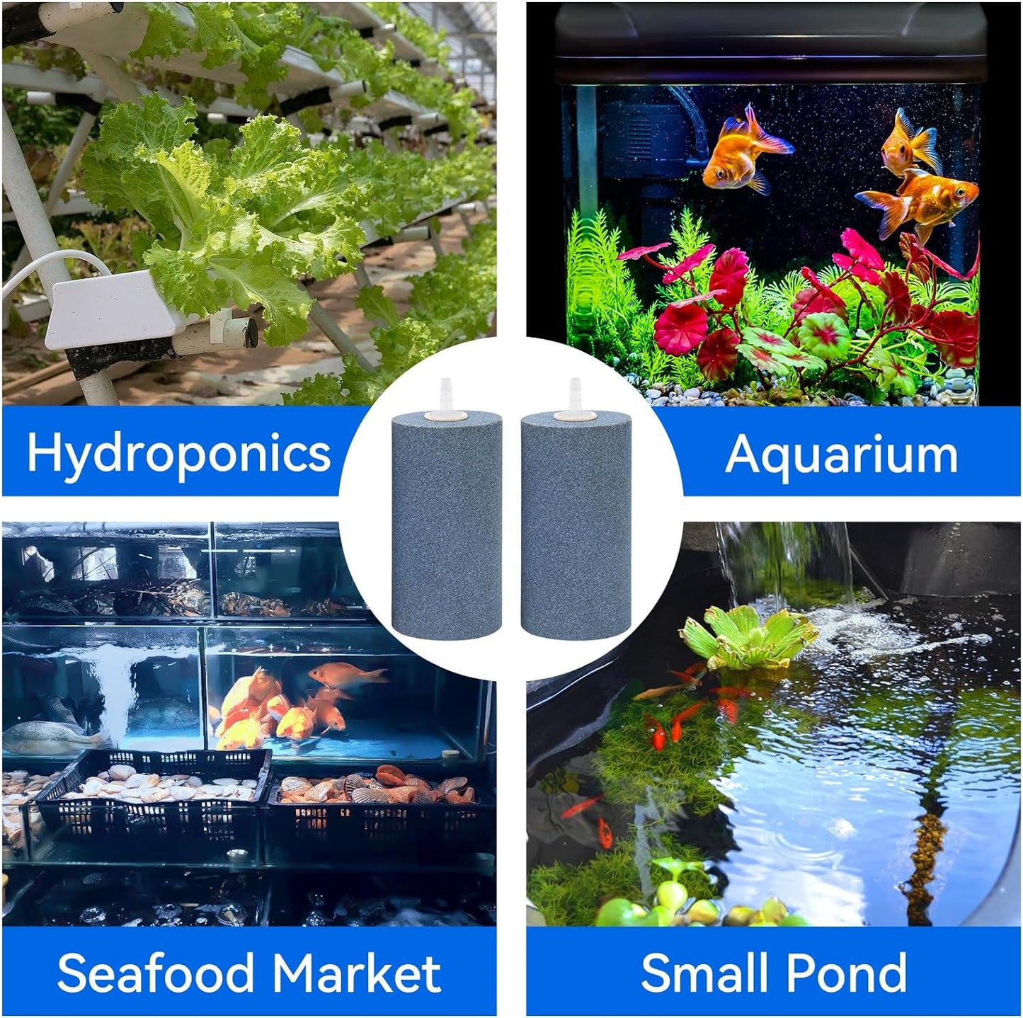 4x2 Inch Aquarium Air Stone - 2 Pack, Large Airstone Aerator Bubble Diffuser for Aquariums, Hydroponics, Ponds, and Fish Tanks