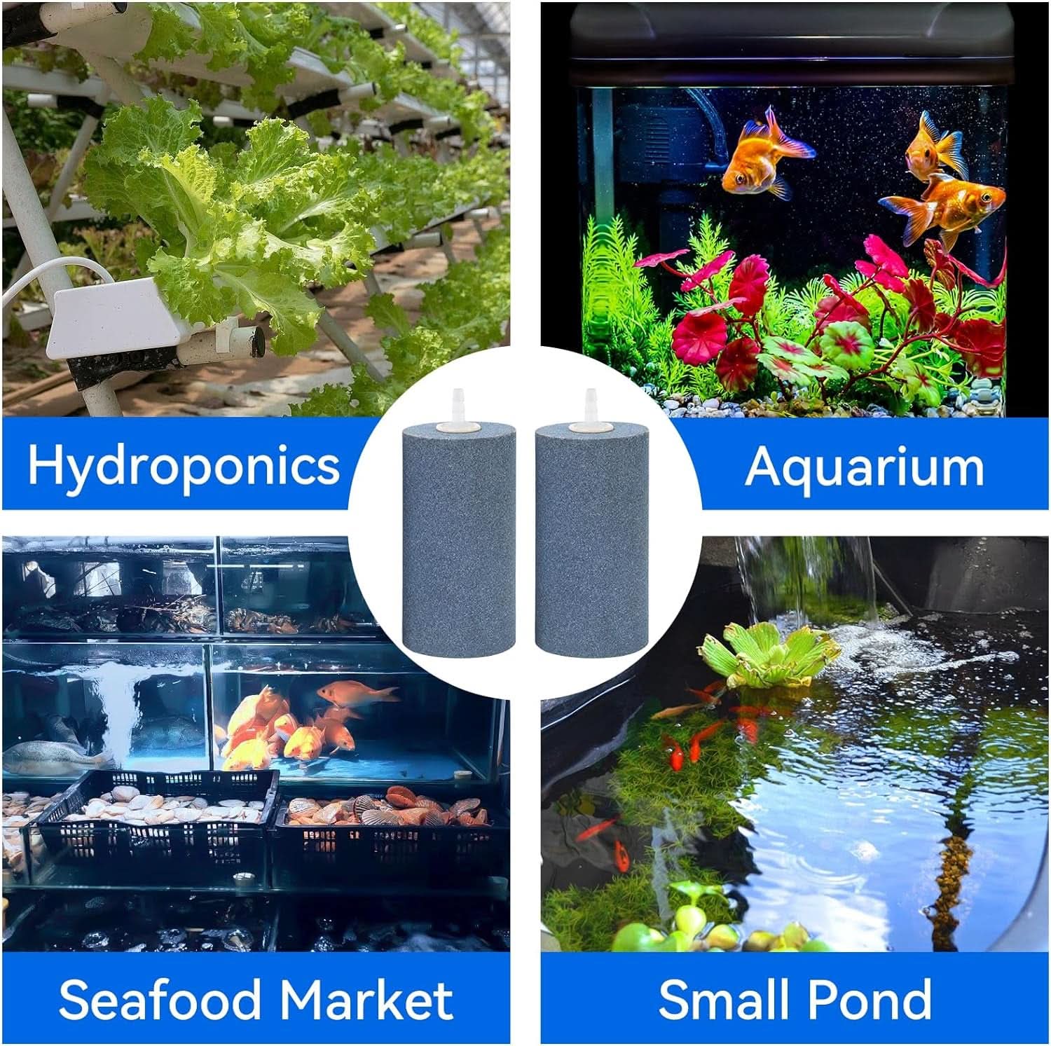 4x2 Inch Aquarium Air Stone - 2 Pack, Large Airstone Aerator Bubble Diffuser for Aquariums, Hydroponics, Ponds, and Fish Tanks