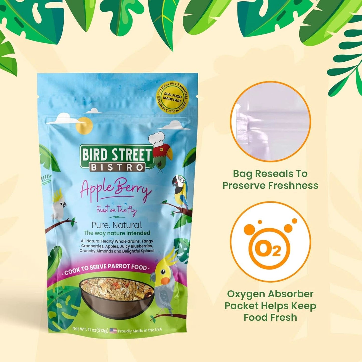 Parrot Food Sample Pack - Quick Preparation in 3 to 15 Minutes | All-Natural Organic Grains, Legumes, Fruits, Vegetables, and Spices - Free from Fillers and Additives