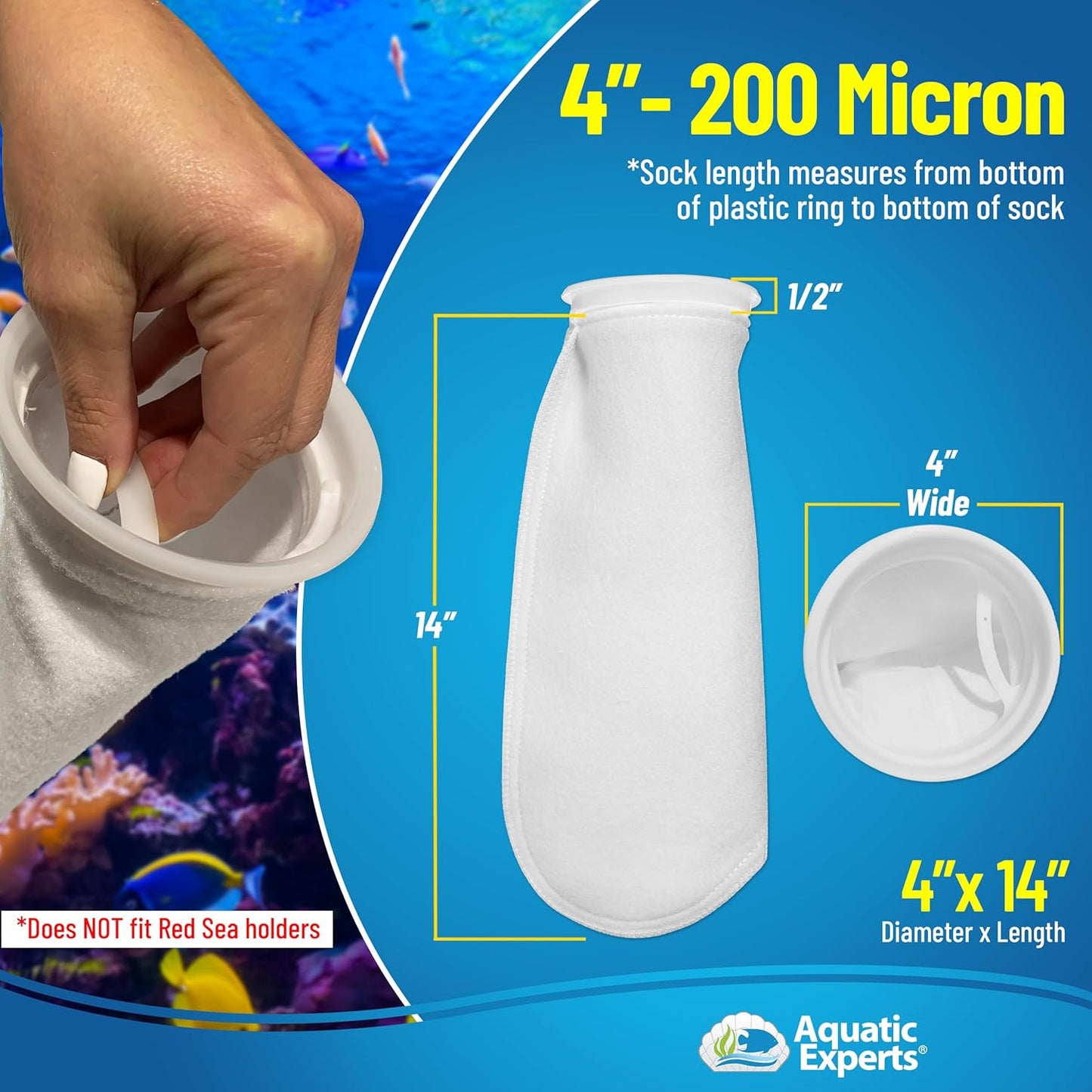 4-Inch 200 Micron Filter Socks for Saltwater Aquariums - Sump and Reef Filter Sock (2 Pack, 4" x 14")