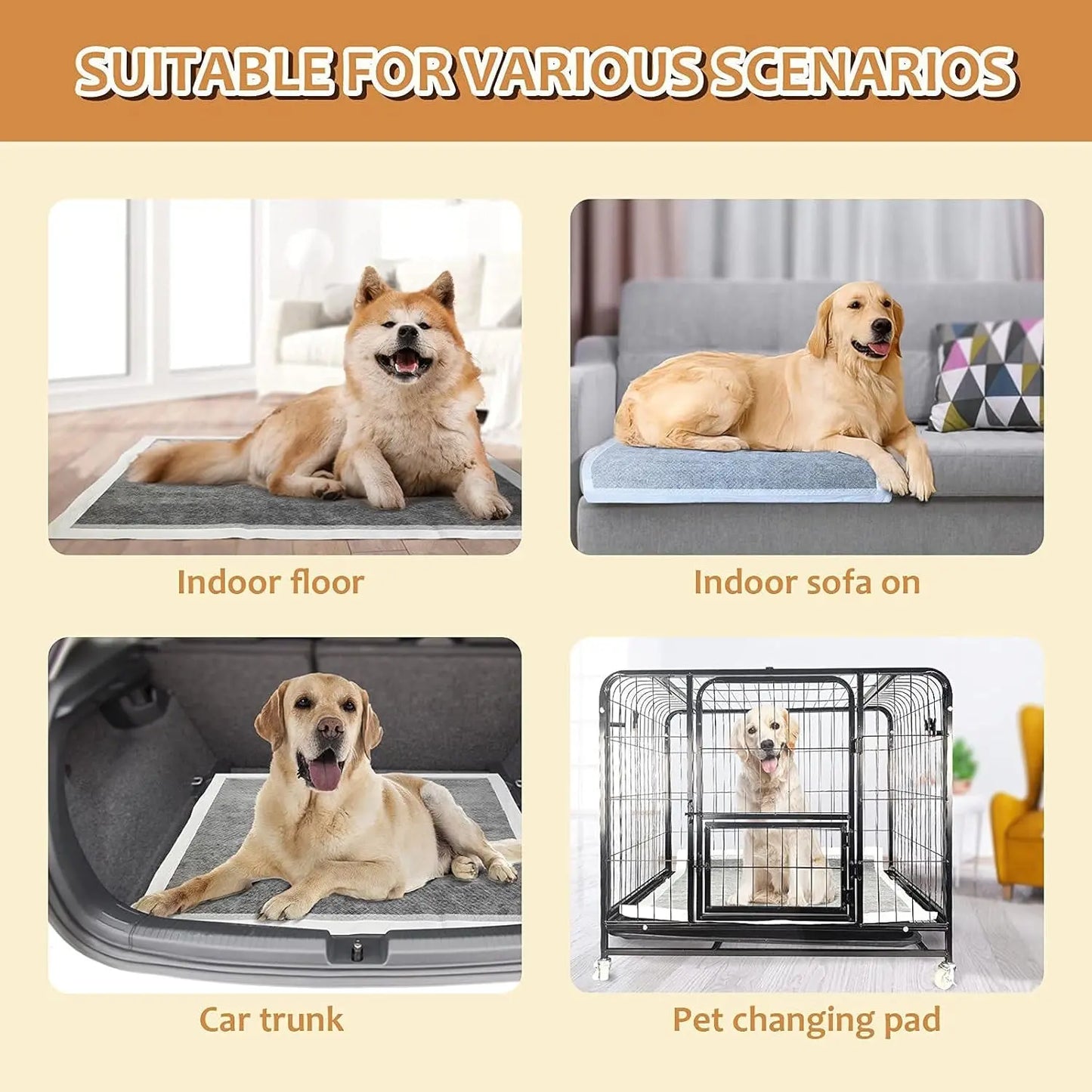 Extra Large Dog Pee Pads 28" x 34", 40 Count, Activated Carbon Charcoal Training Pads with Adhesive, Disposable Potty Pads for Dogs and Cats